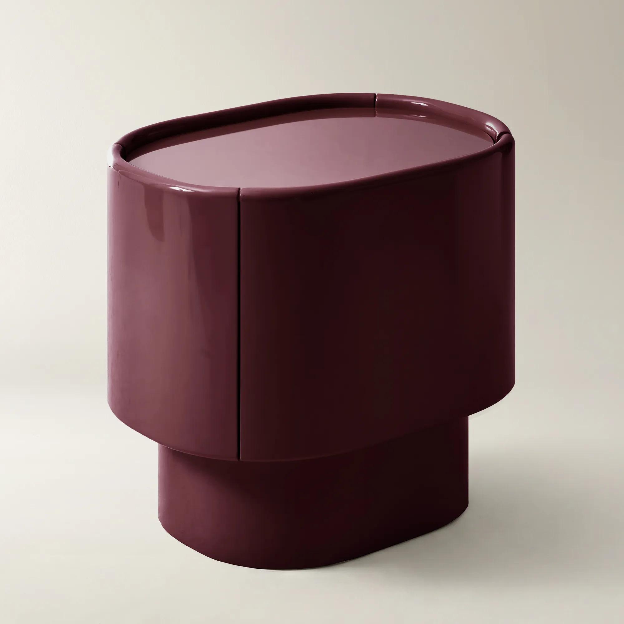 Velar Lacquered Ox Blood 1-Drawer Nightstand With Glass Top (24")