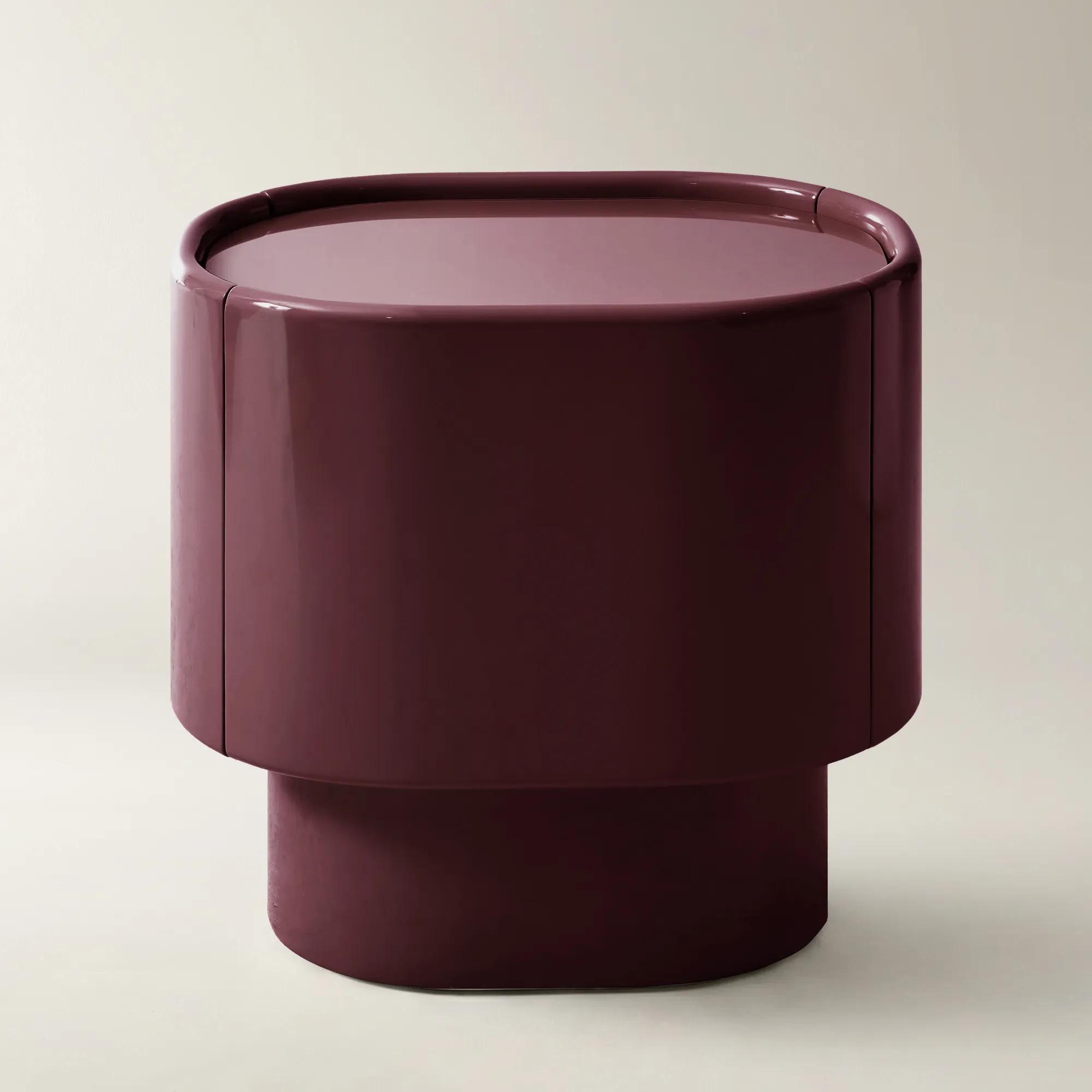 Velar Lacquered Ox Blood 1-Drawer Nightstand With Glass Top (24")