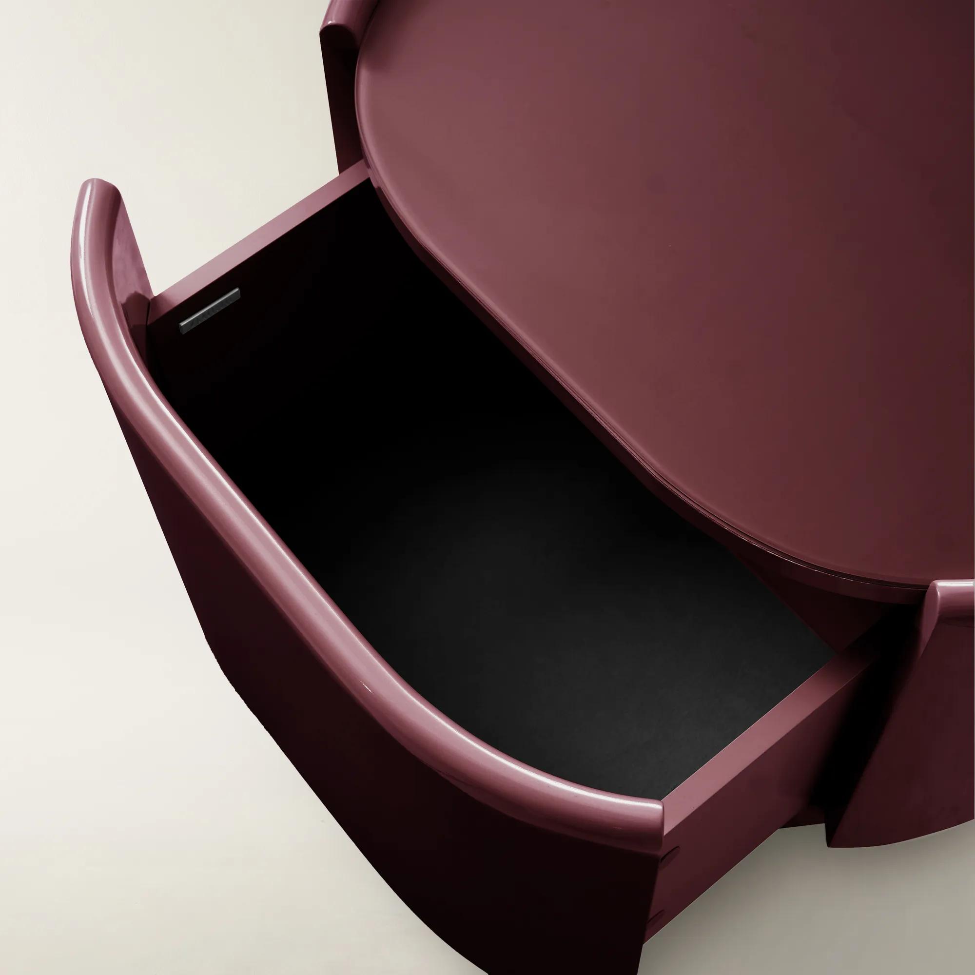 Velar Lacquered Ox Blood 1-Drawer Nightstand With Glass Top (24")