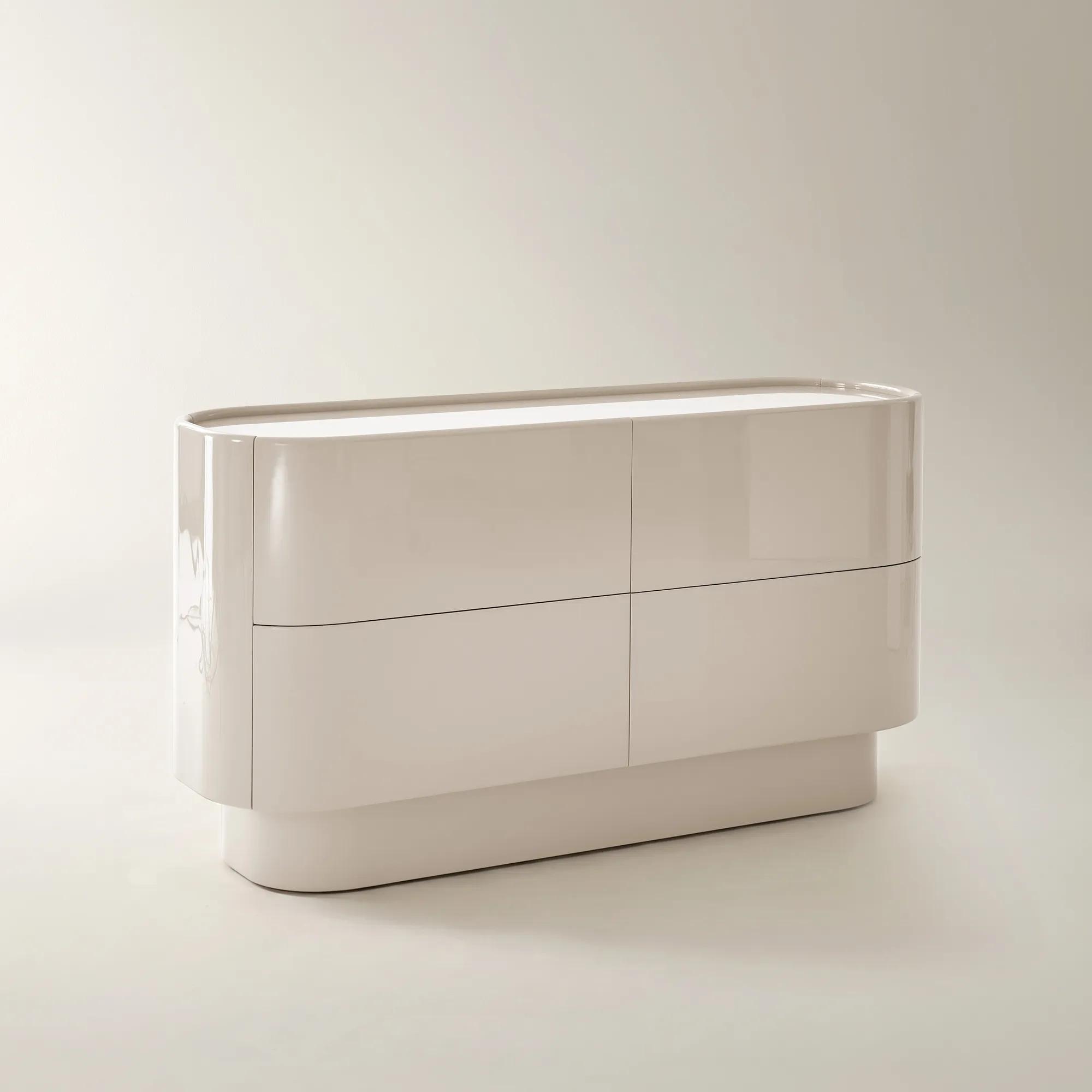 Velar Lacquered Turtle Dove 4-Drawer Dresser With Glass Top (66")
