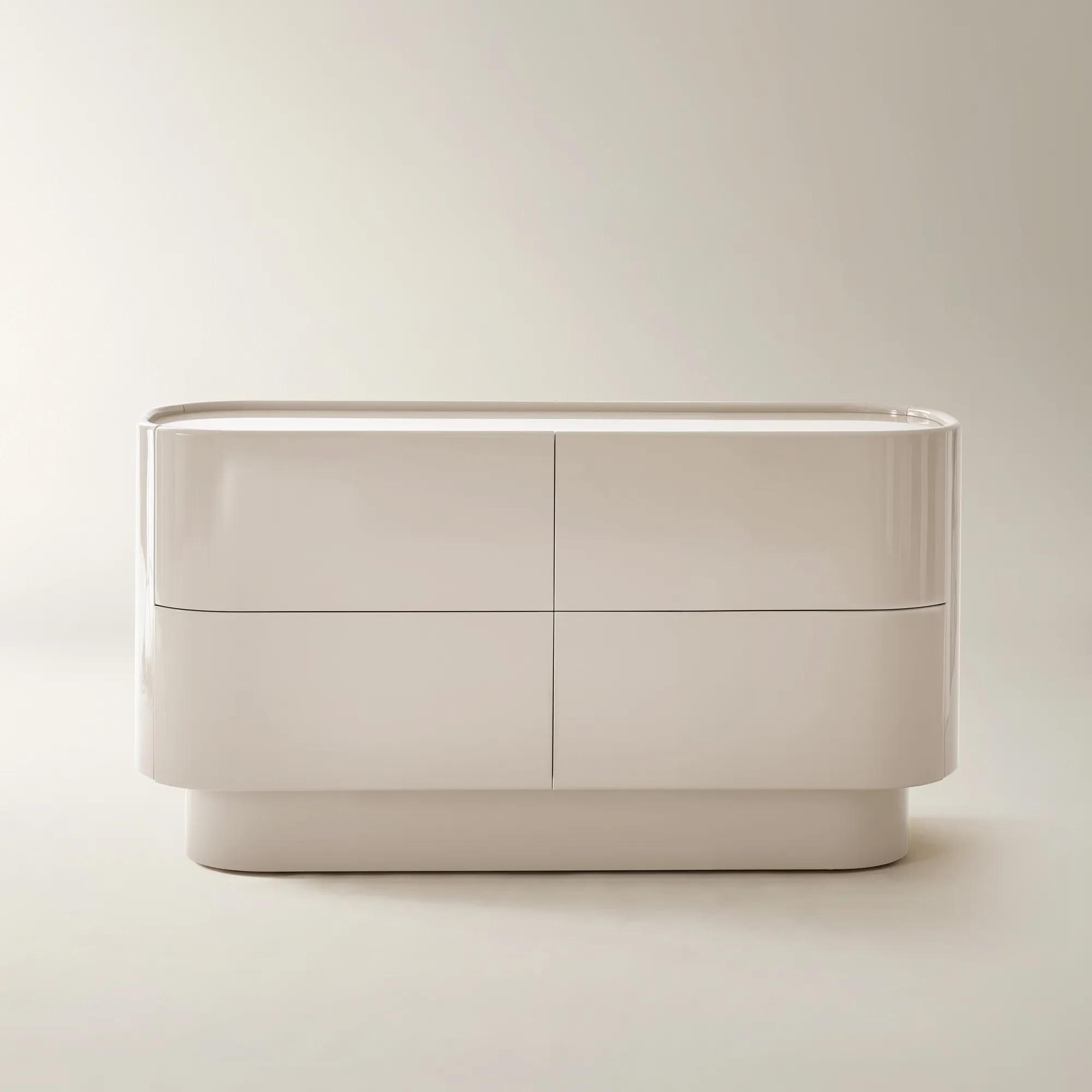 Velar Lacquered Turtle Dove 4-Drawer Dresser With Glass Top (66")