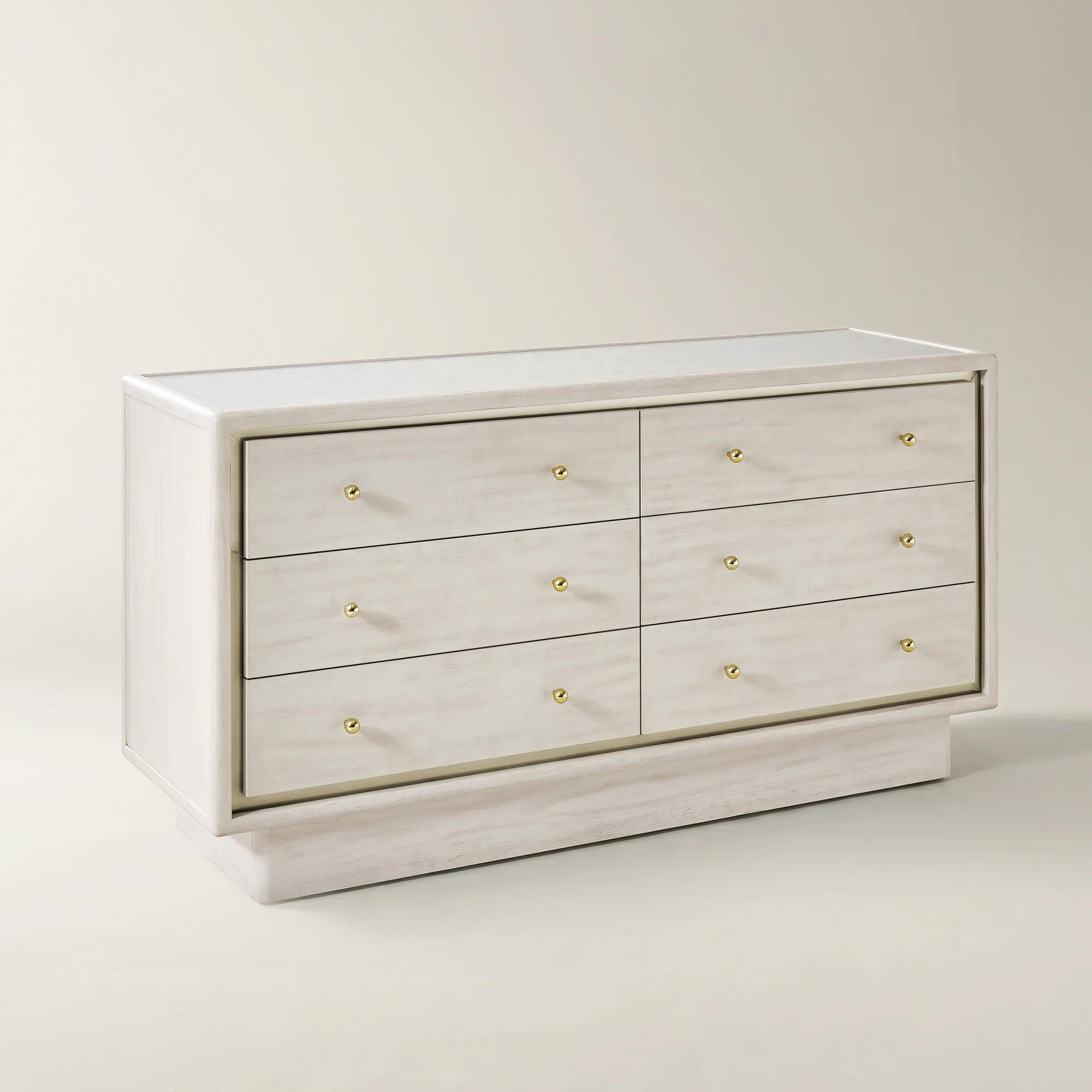 Lumina Bleached Oak 6-Drawer Dresser With Pearl Lacquered Top (62")