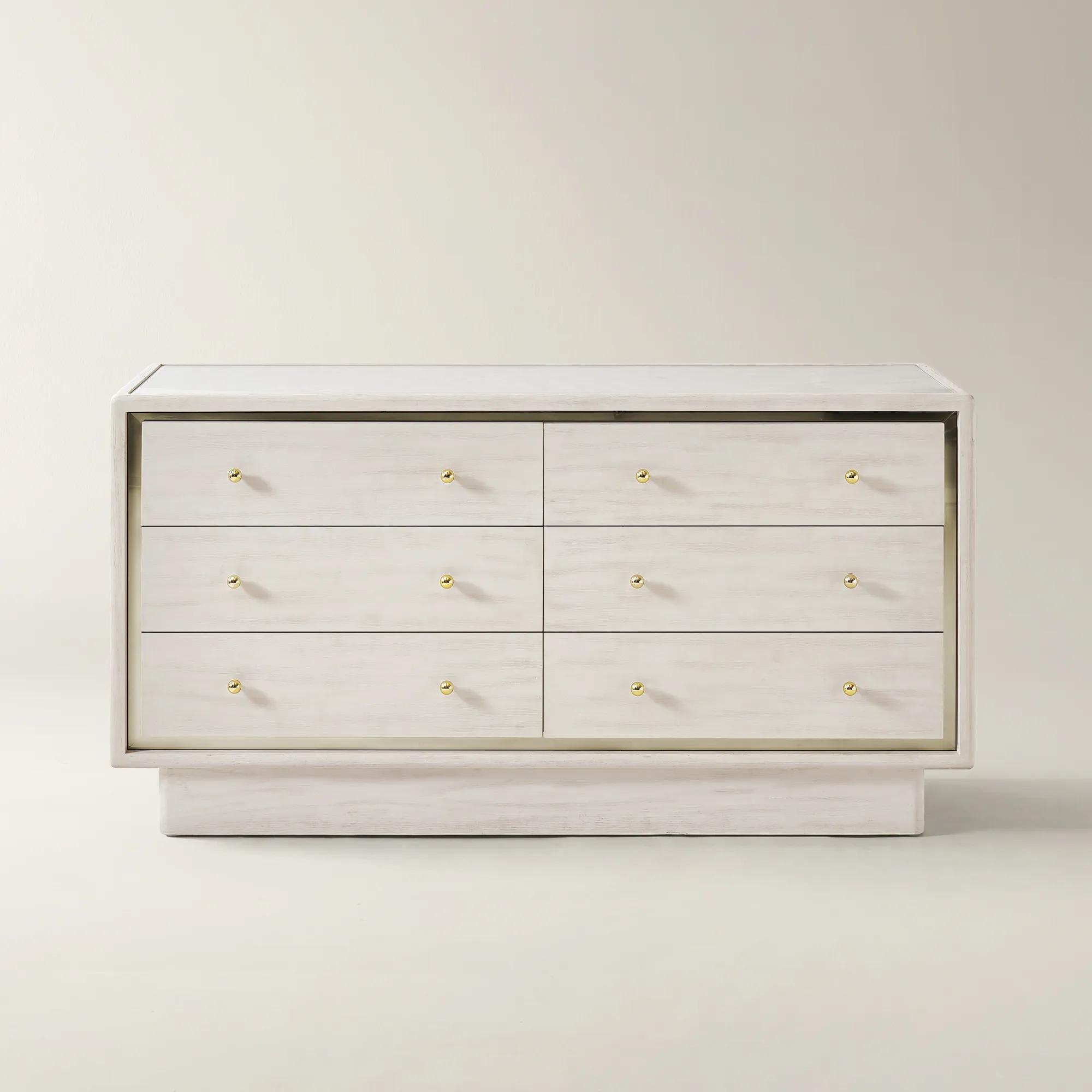 Lumina Bleached Oak 6-Drawer Dresser With Pearl Lacquered Top (62")