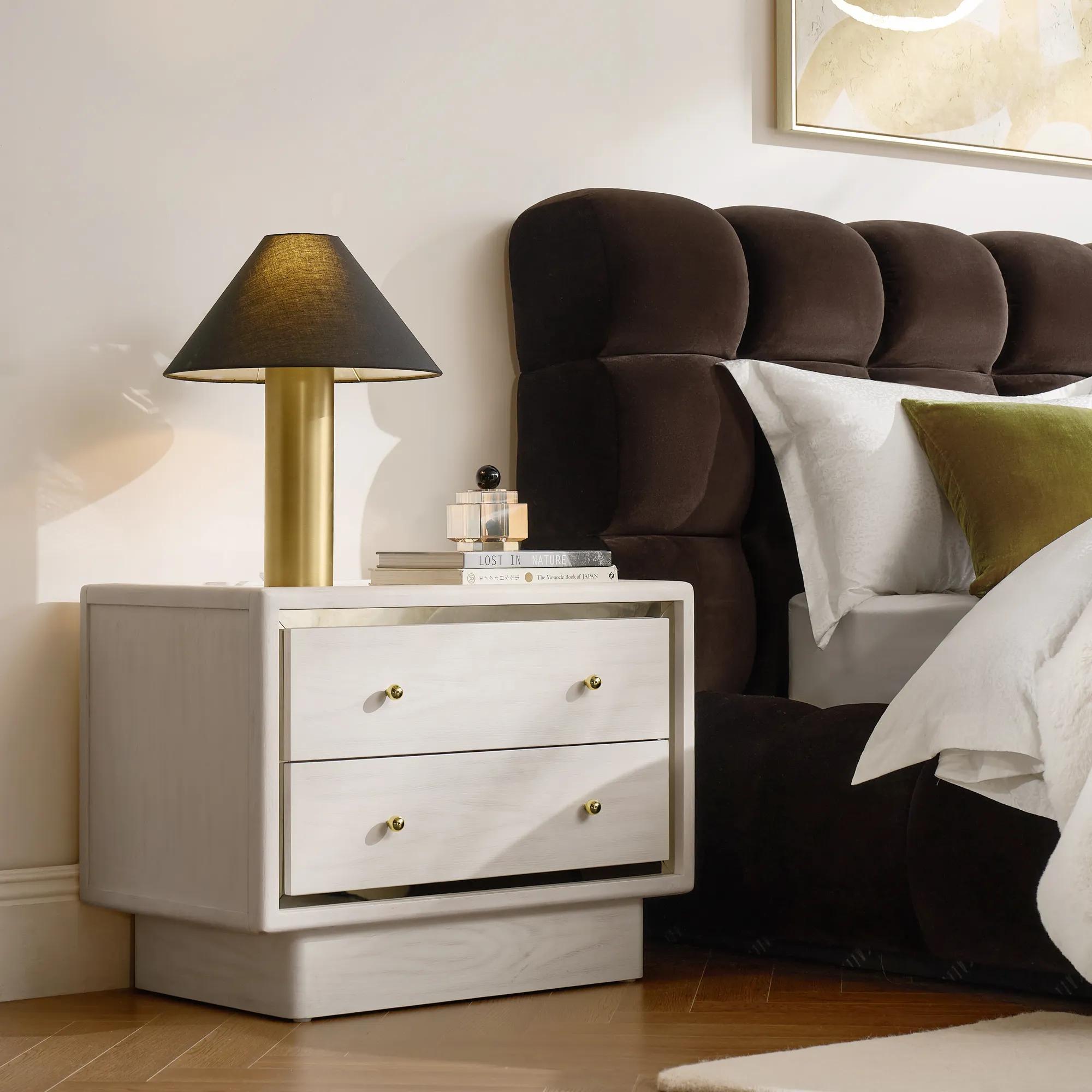 Lumina Bleached Oak 2-Drawer Nightstand With Pearl Lacquered Top (32")