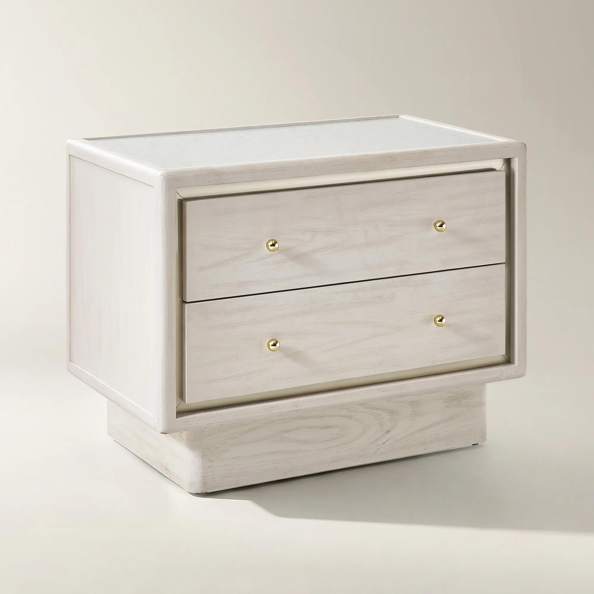 Lumina Bleached Oak 2-Drawer Nightstand With Pearl Lacquered Top (32")