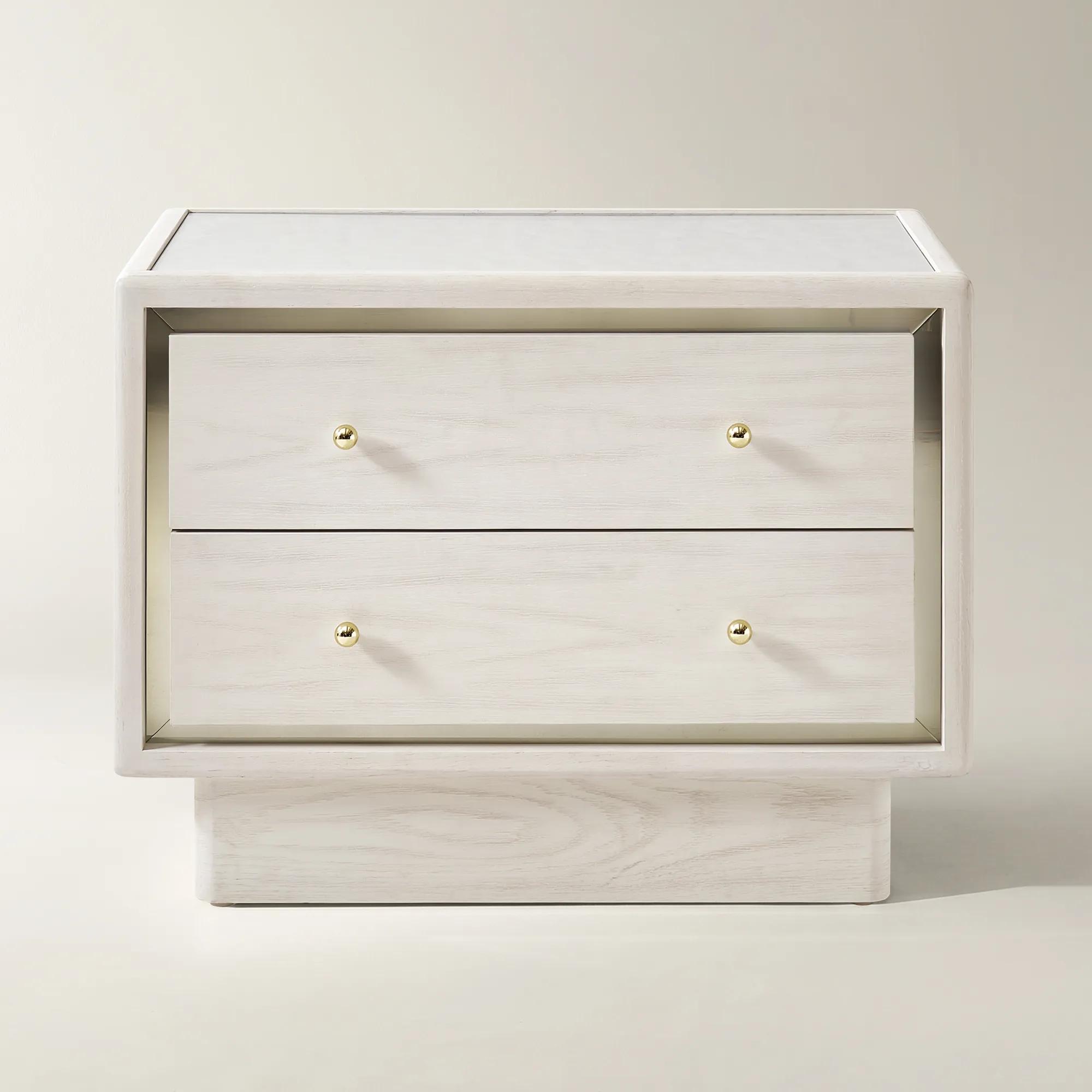 Lumina Bleached Oak 2-Drawer Nightstand With Pearl Lacquered Top (32")