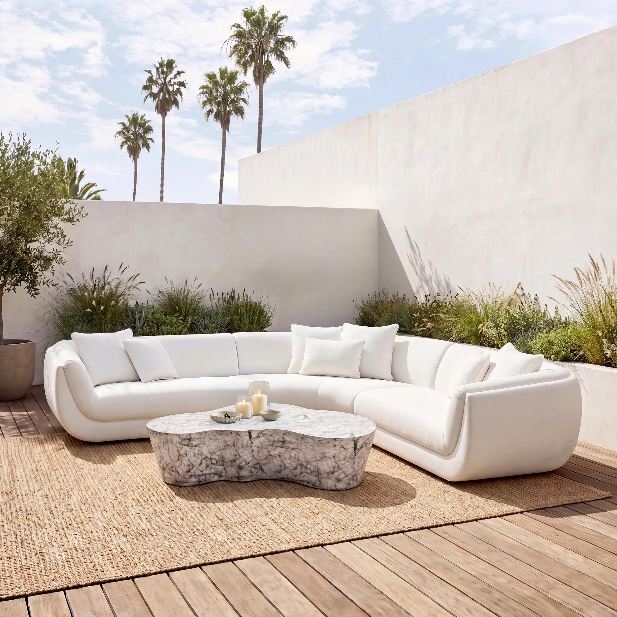 Curvia 3-Piece White Performance Chenille Indoor/Outdoor Sectional Sofa