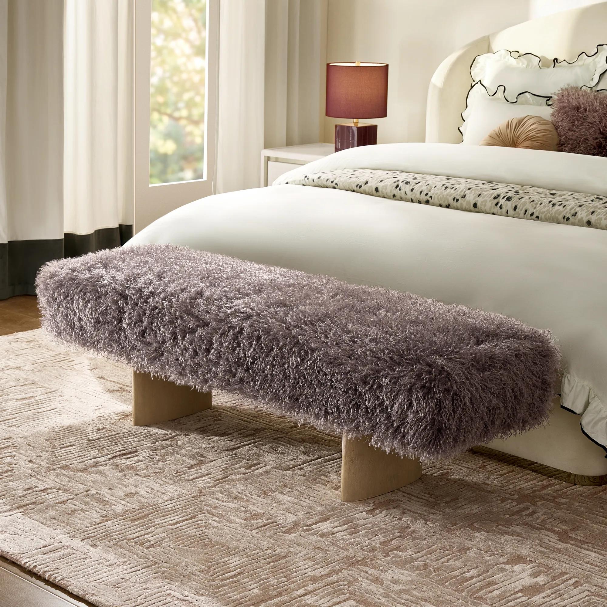 Micah Plum Truffle Faux Fur Bench (62")