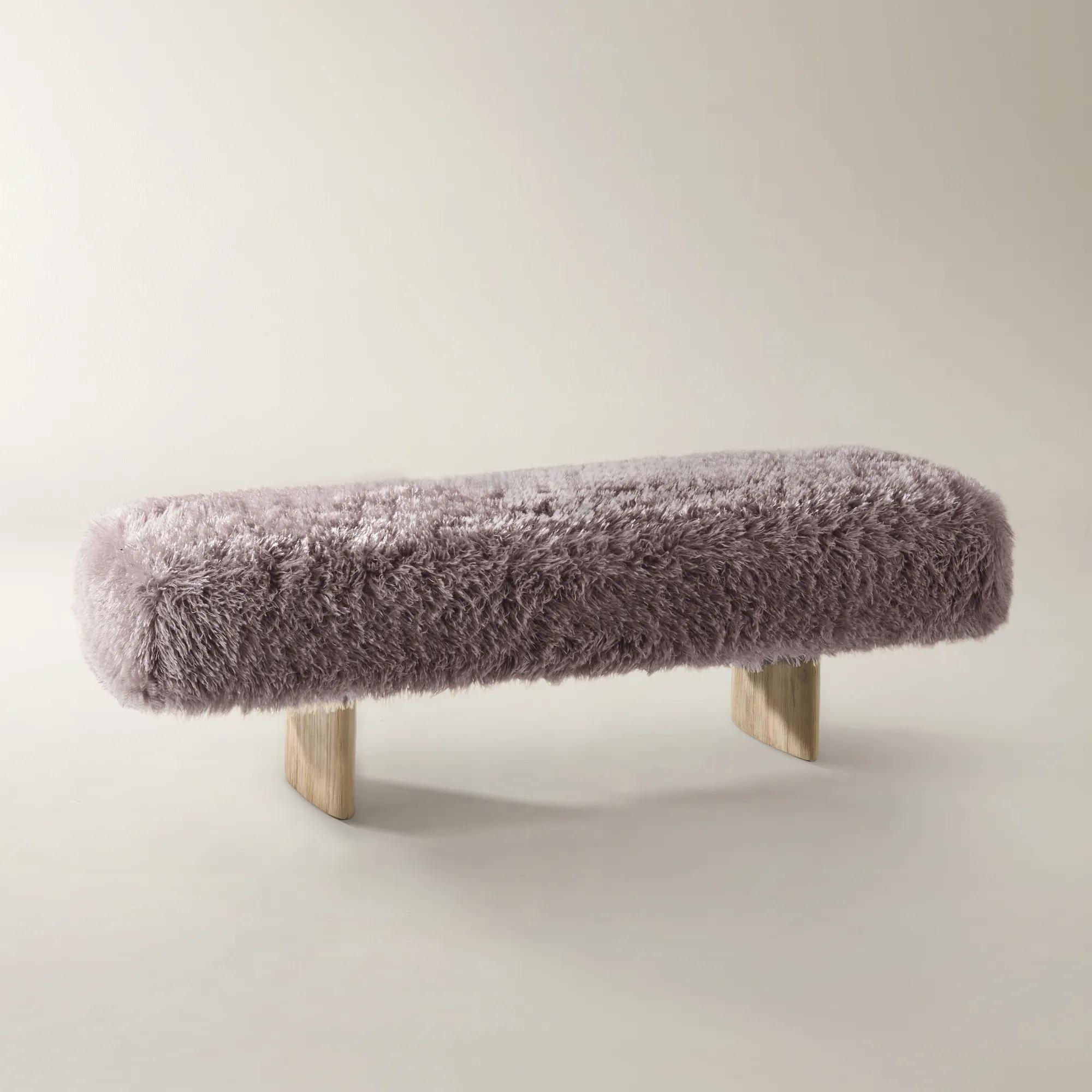 Micah Plum Truffle Faux Fur Bench (62")