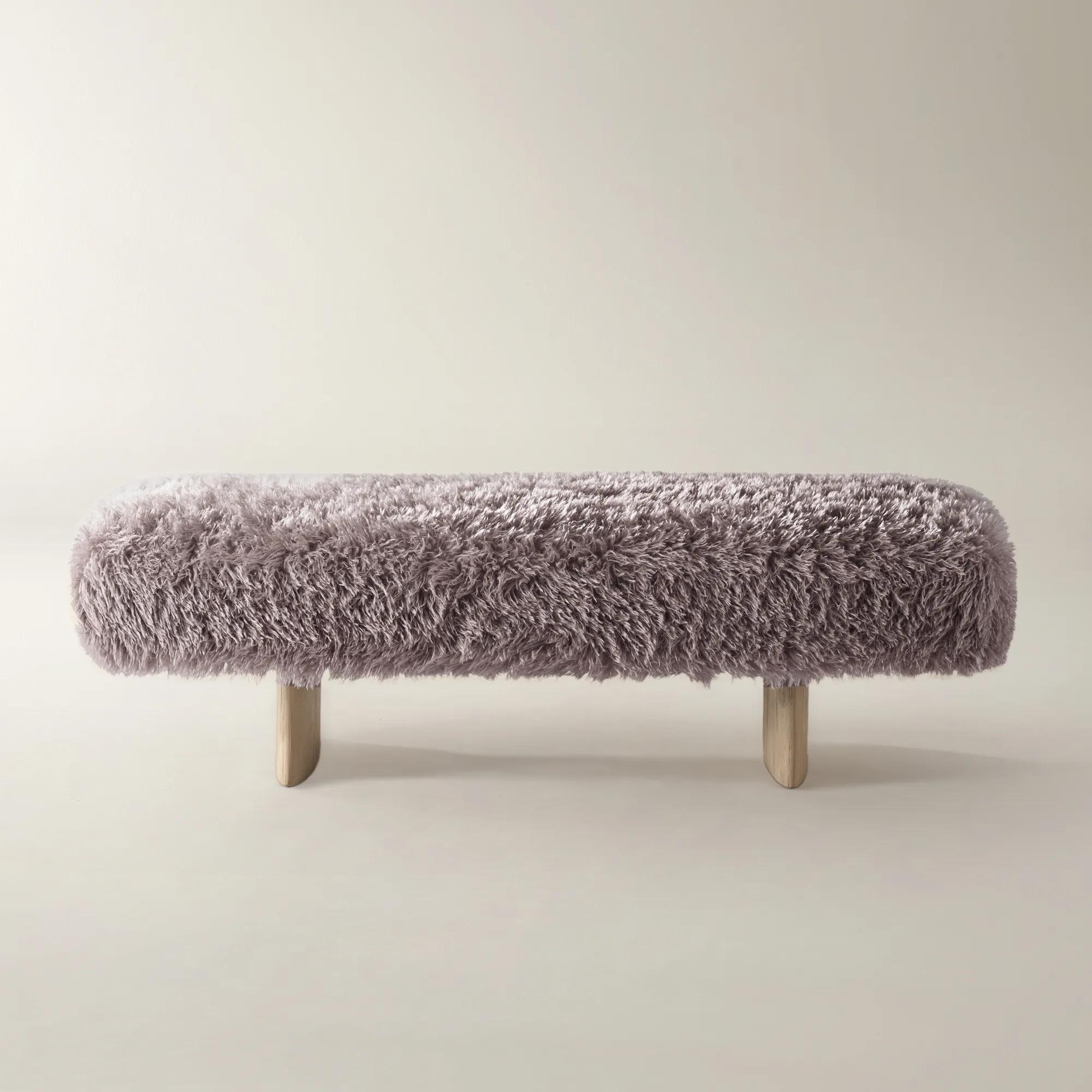 Micah Plum Truffle Faux Fur Bench (62")