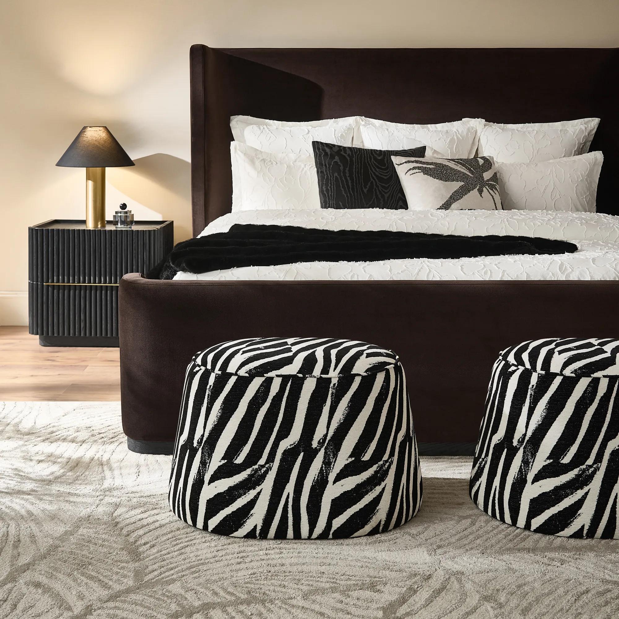 Avery White/Black Performance Chenille Stool