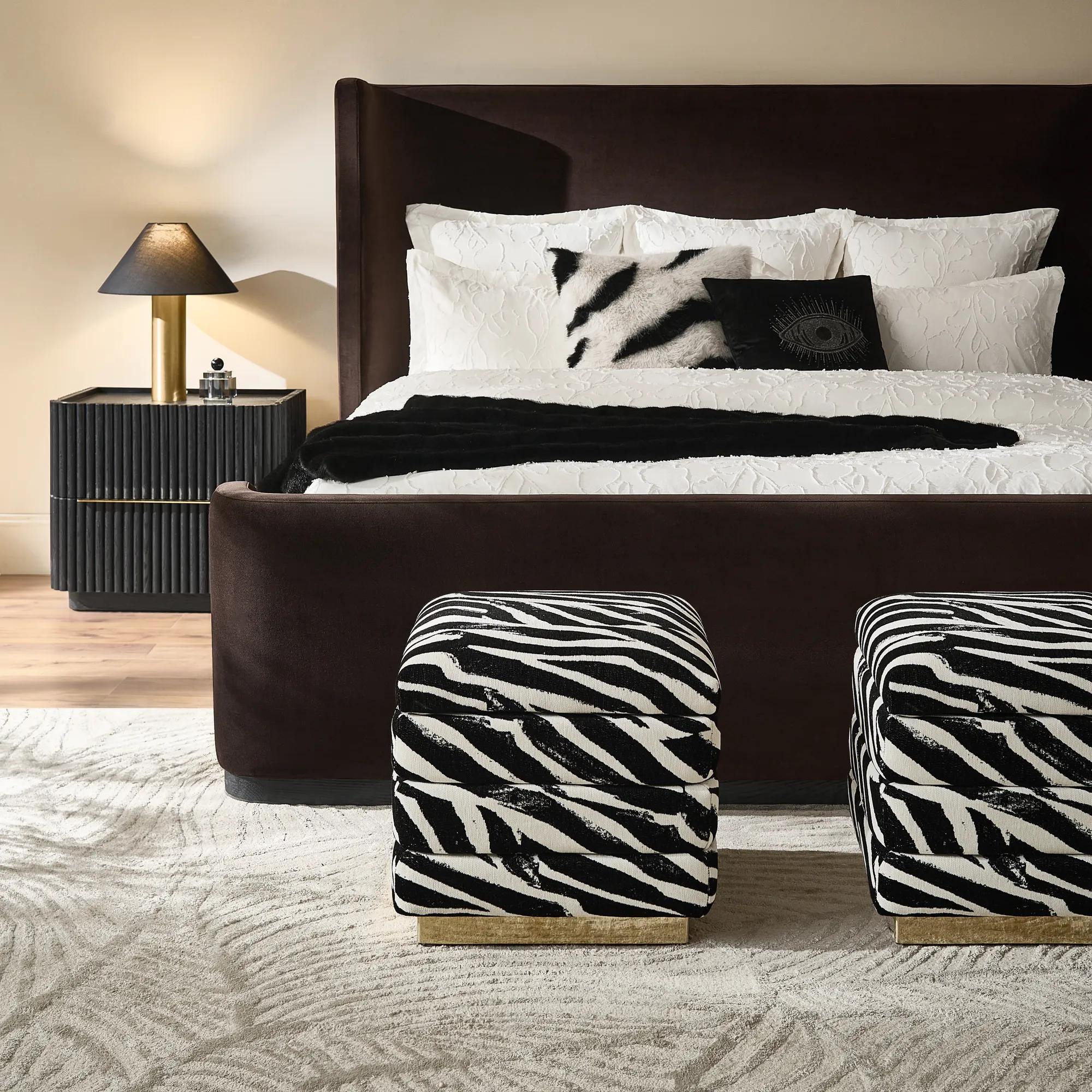 Gable White/Black Performance Chenille Stool