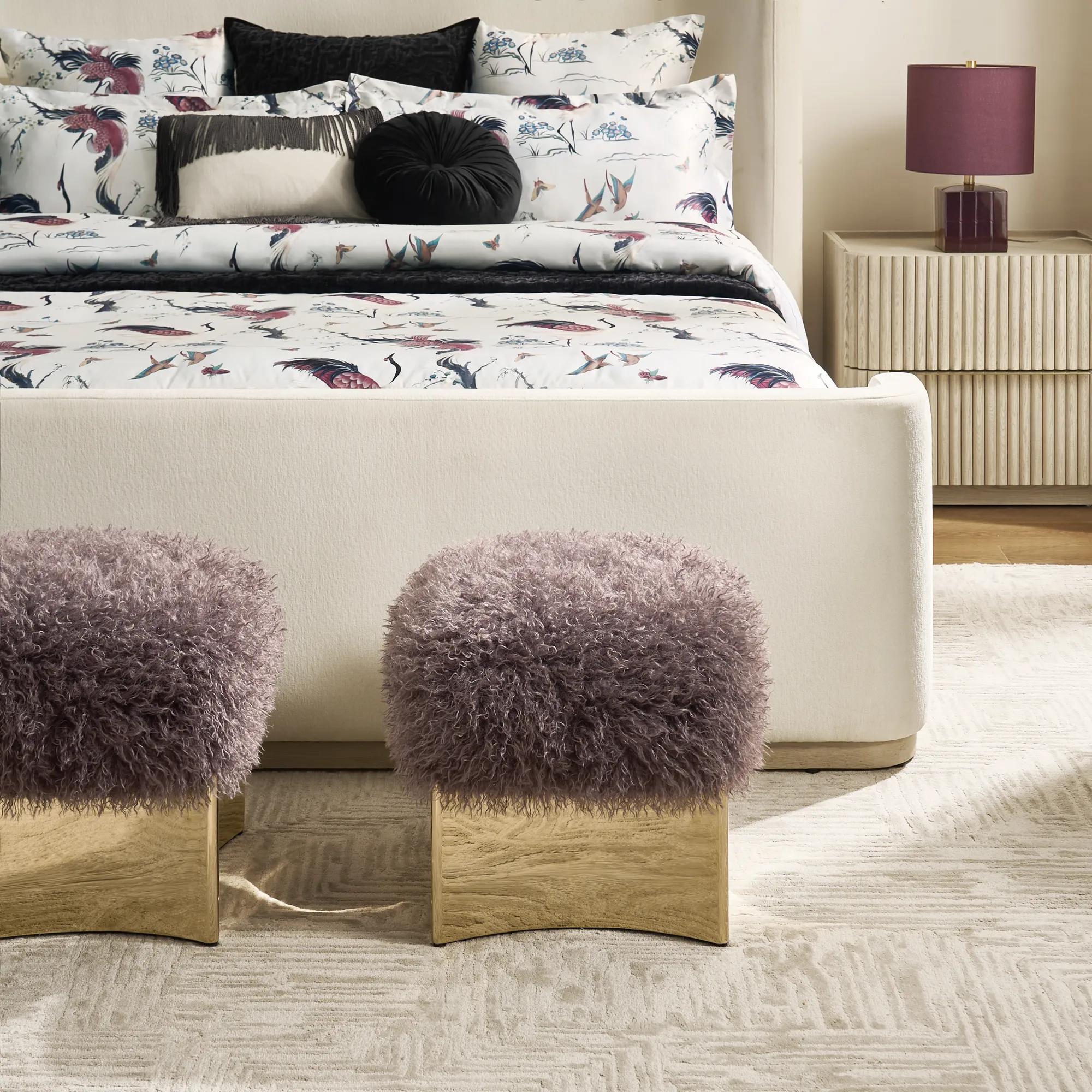 Lush Plum Truffle Faux Fur Stool