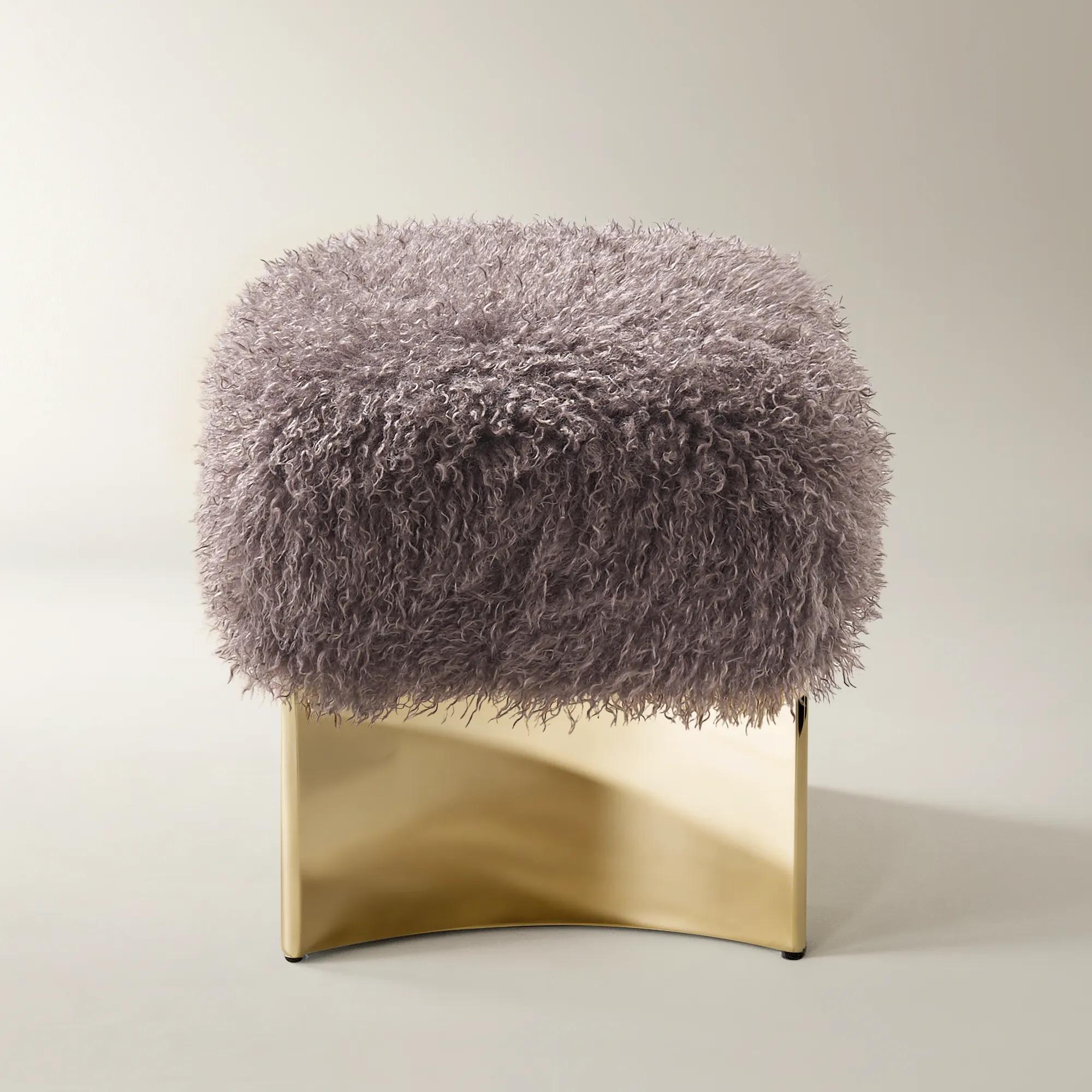 Lush Plum Truffle Faux Fur Stool