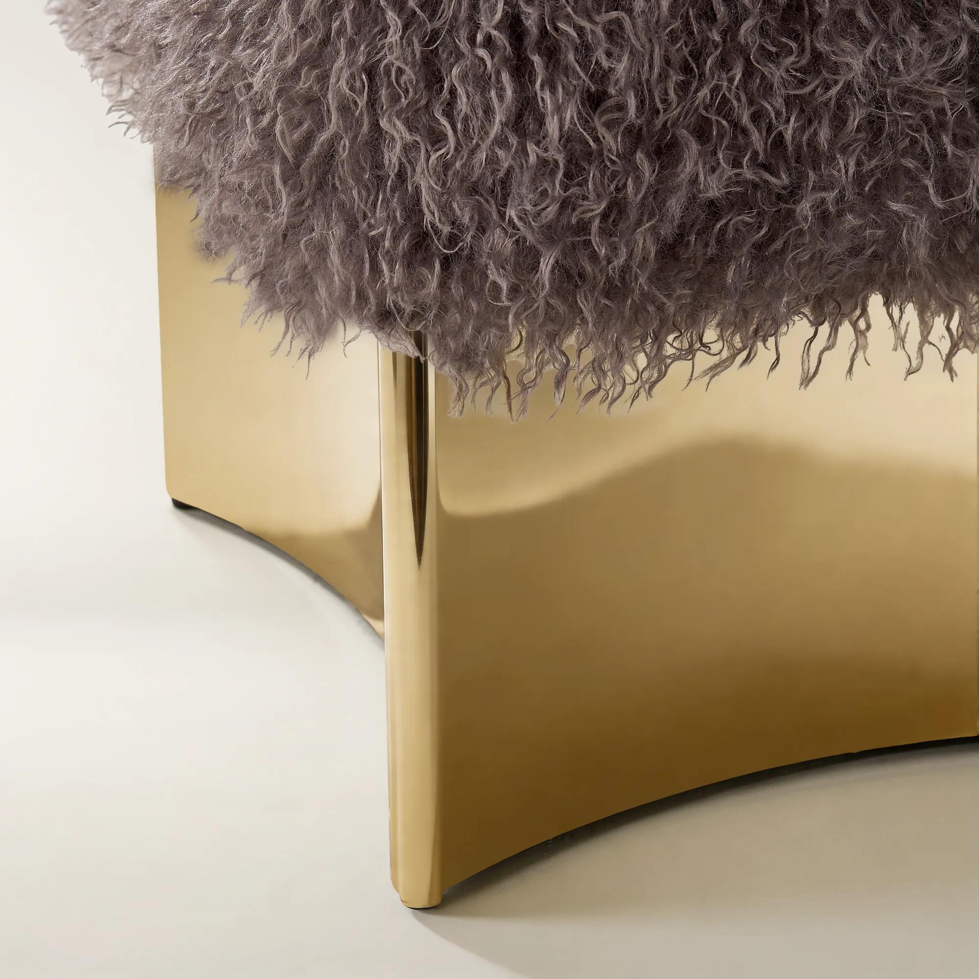 Lush Plum Truffle Faux Fur Stool
