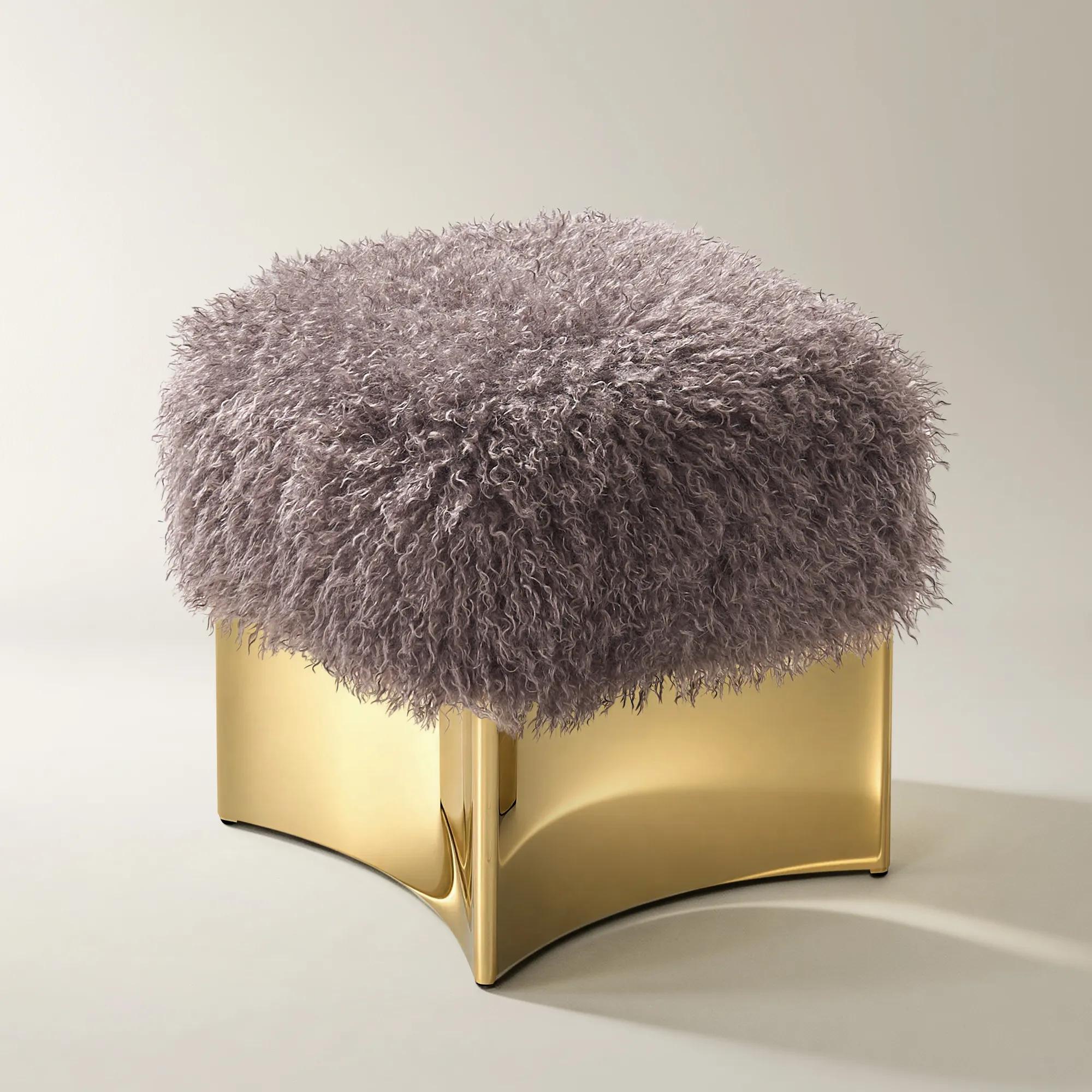 Lush Plum Truffle Faux Fur Stool
