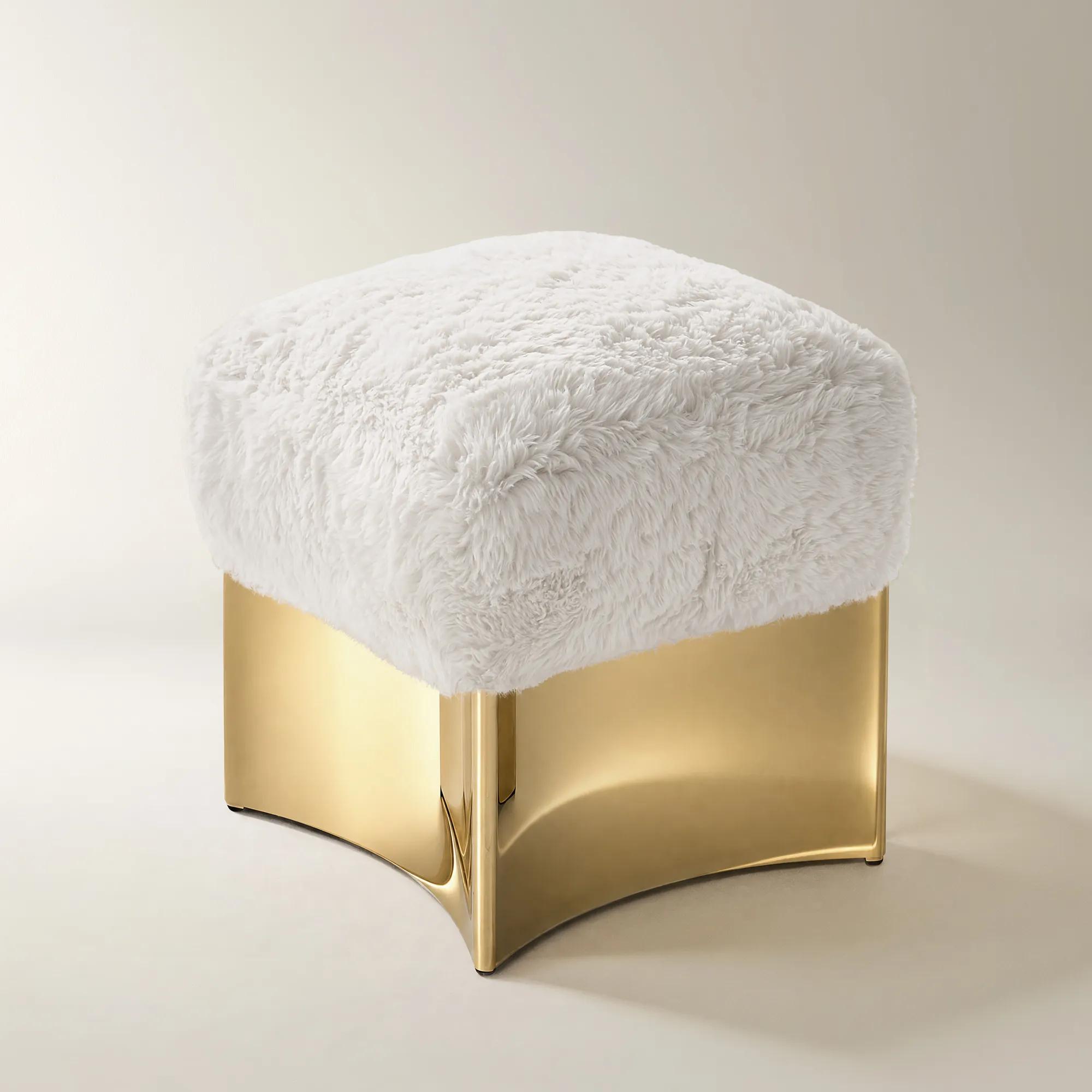 Lush White Faux Fur Stool