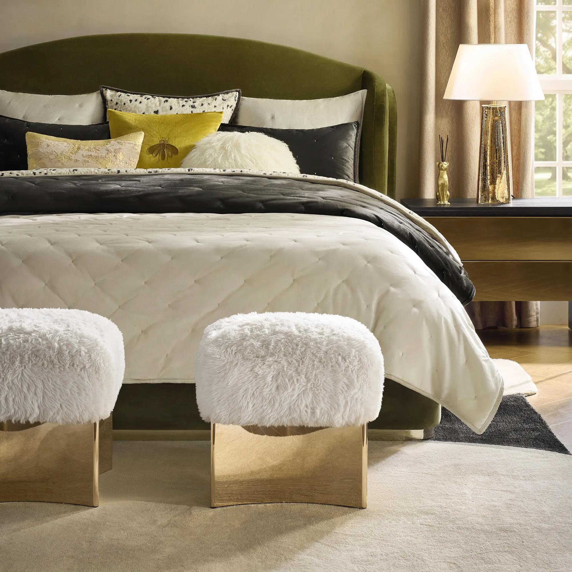 Lush White Faux Fur Stool