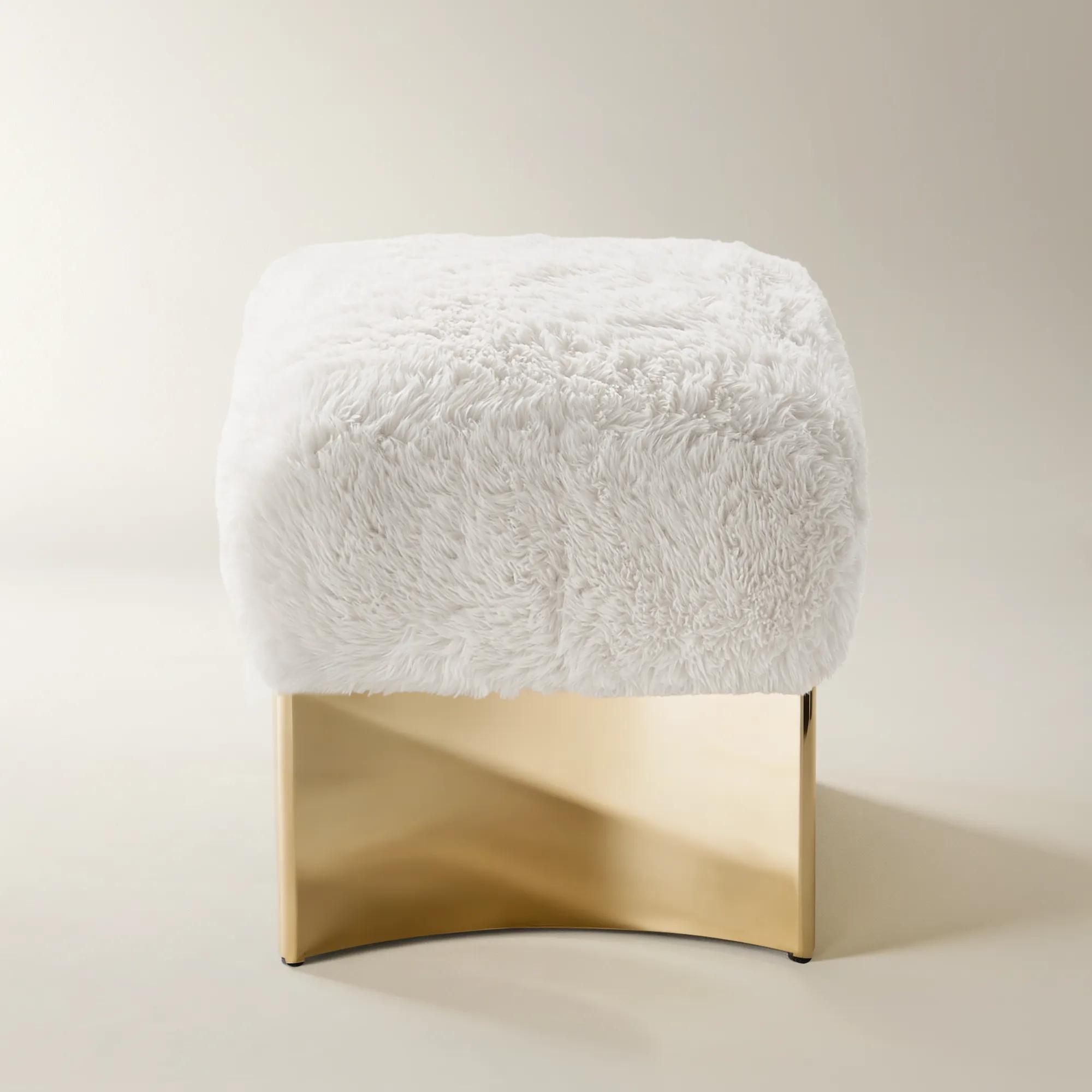 Lush White Faux Fur Stool