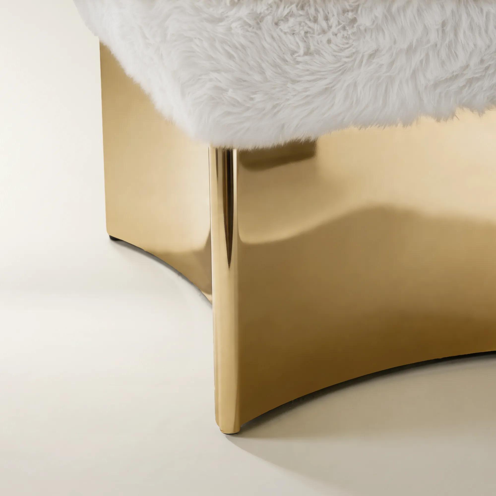 Lush White Faux Fur Stool