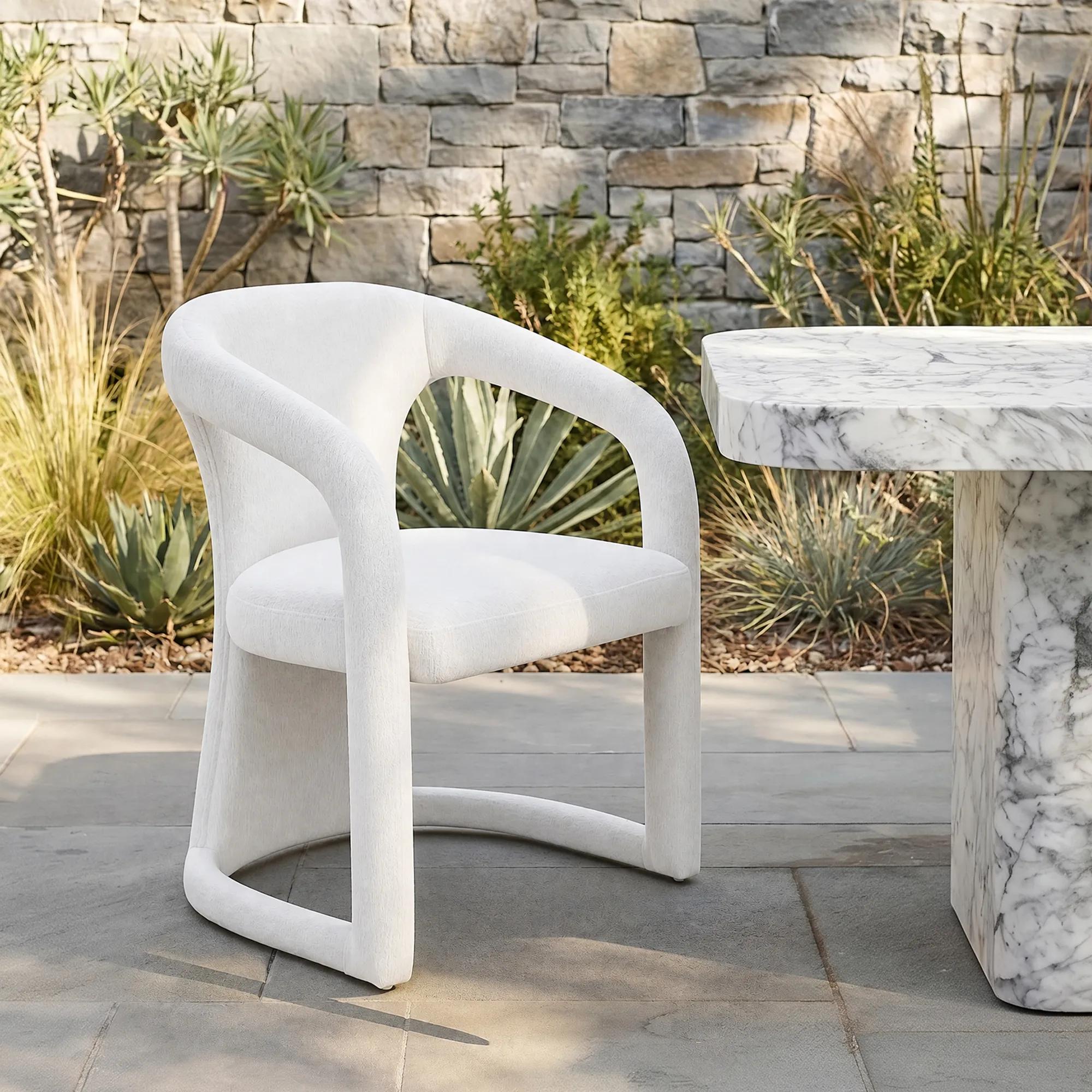 Arco White Performance Chenille Indoor/Outdoor Dining Chair