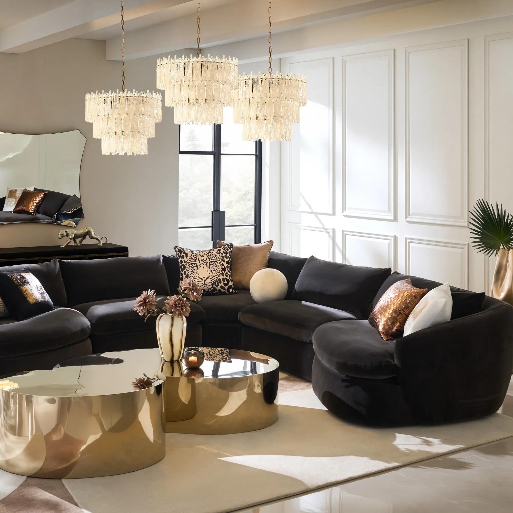 Sabrina L-Shaped Velvet  Sectional Sofa (148"-228") - Charcoal 