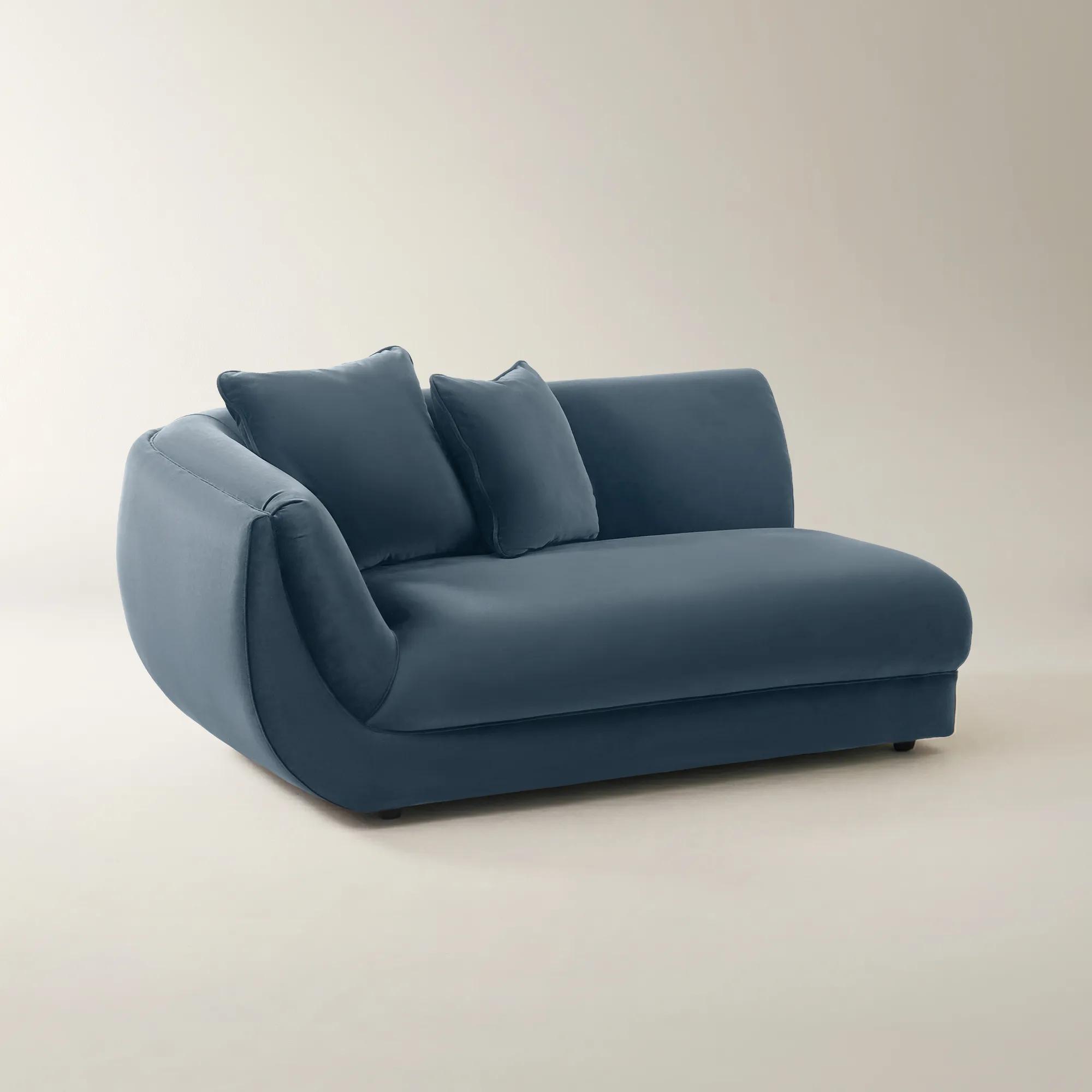Curvia Dusty Blue Velvet Grand Left-Arm Chair