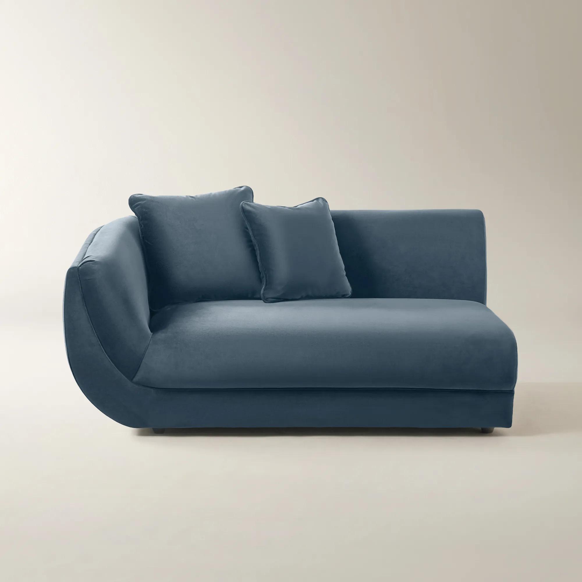 Curvia Dusty Blue Velvet Grand Left-Arm Chair