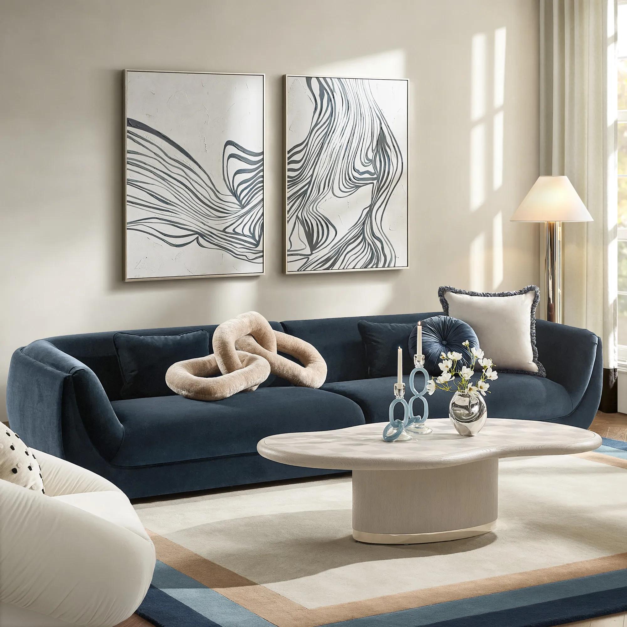 Curvia Dusty Blue Velvet Grand Left-Arm Chair