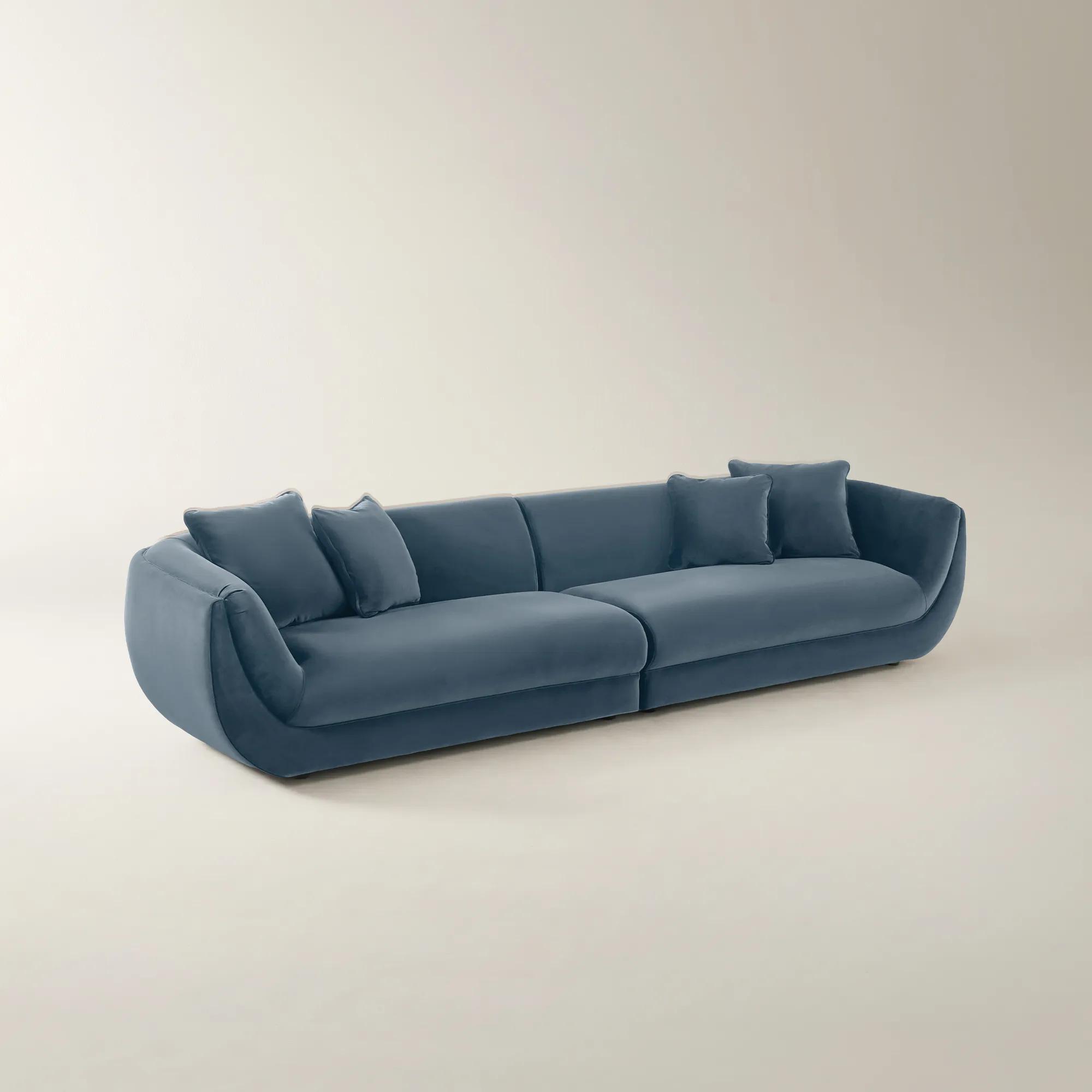 Curvia 2-Piece Dusty Blue Velvet Grand Sectional Sofa