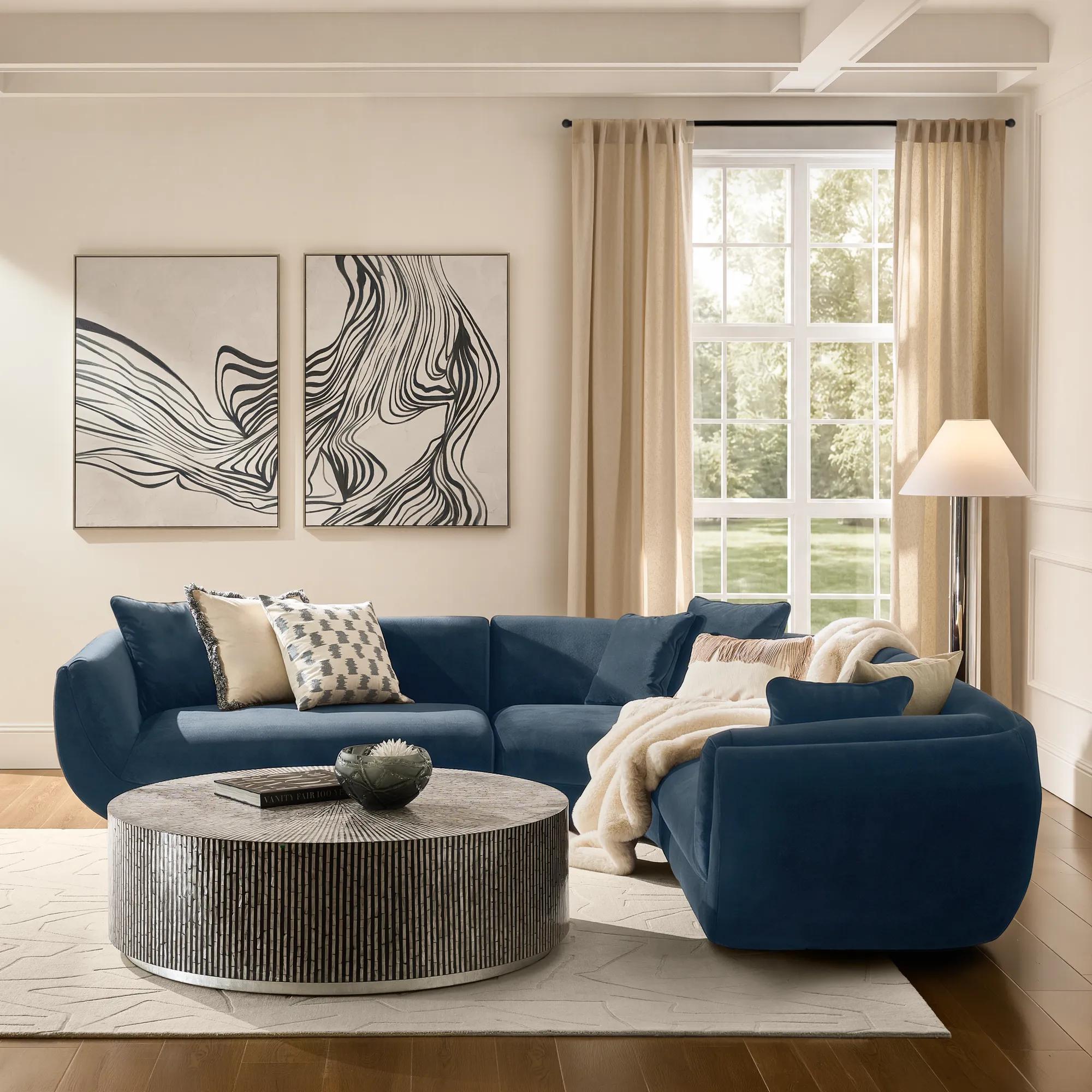 Curvia 3-Piece Dusty Blue Velvet Sectional Sofa