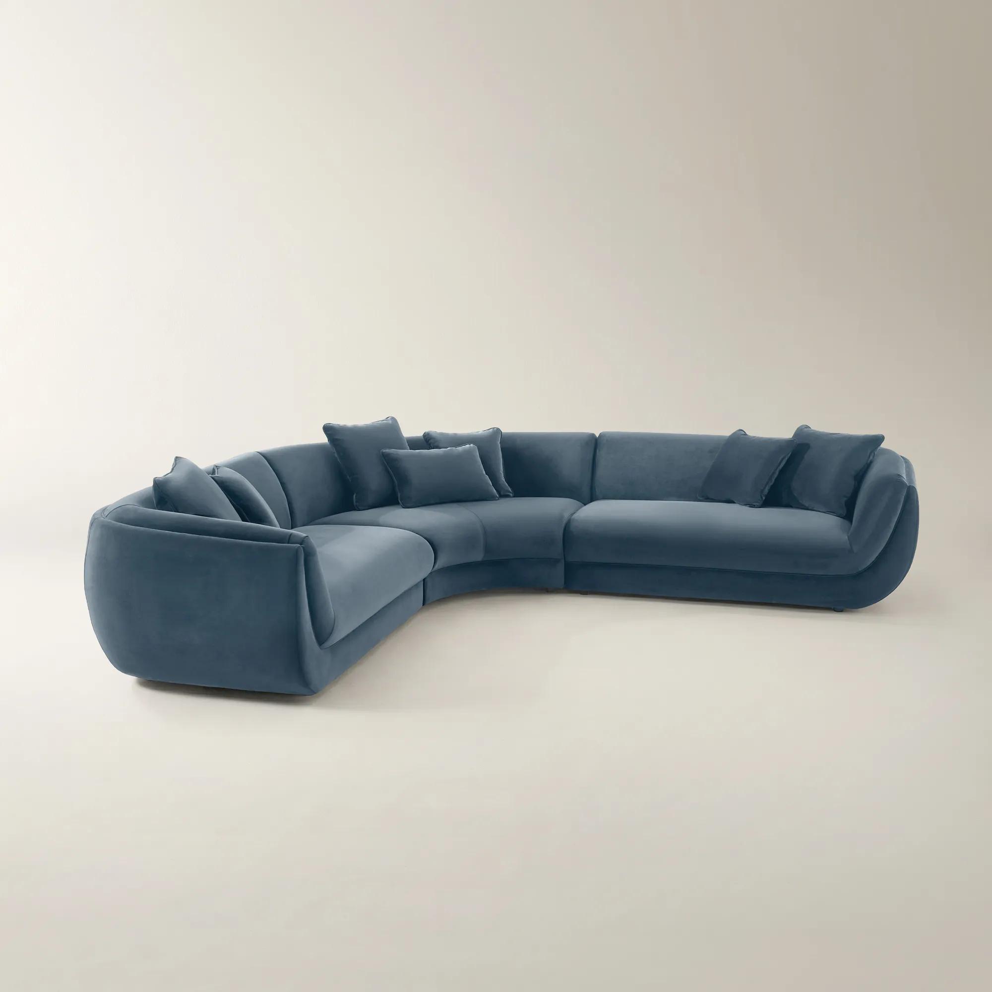 Curvia 3-Piece Dusty Blue Velvet Sectional Sofa