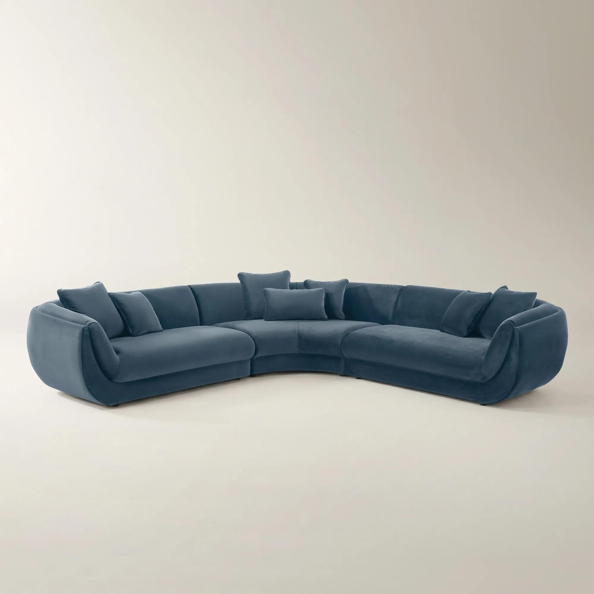 Curvia 3-Piece Dusty Blue Velvet Sectional Sofa