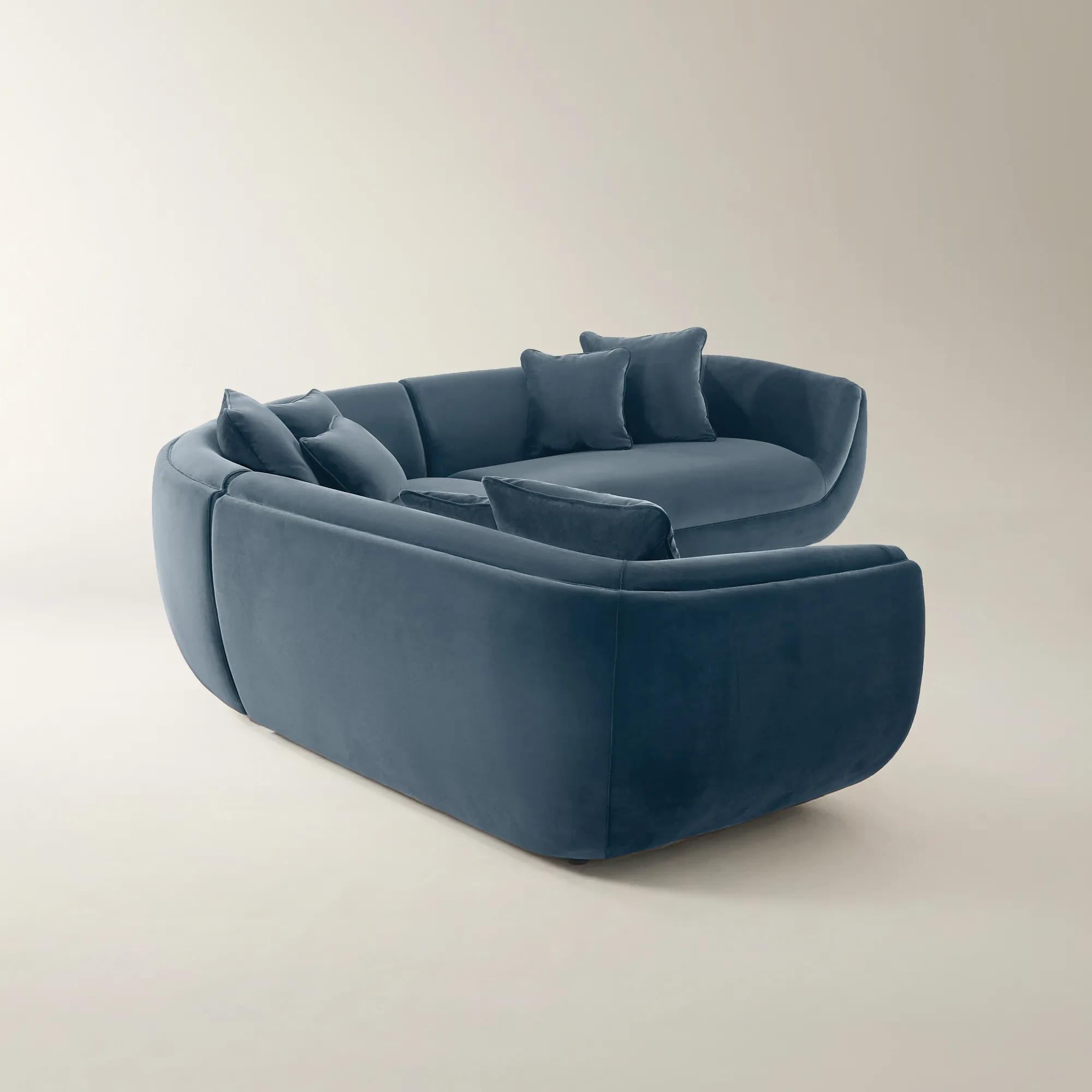 Curvia 3-Piece Dusty Blue Velvet Sectional Sofa