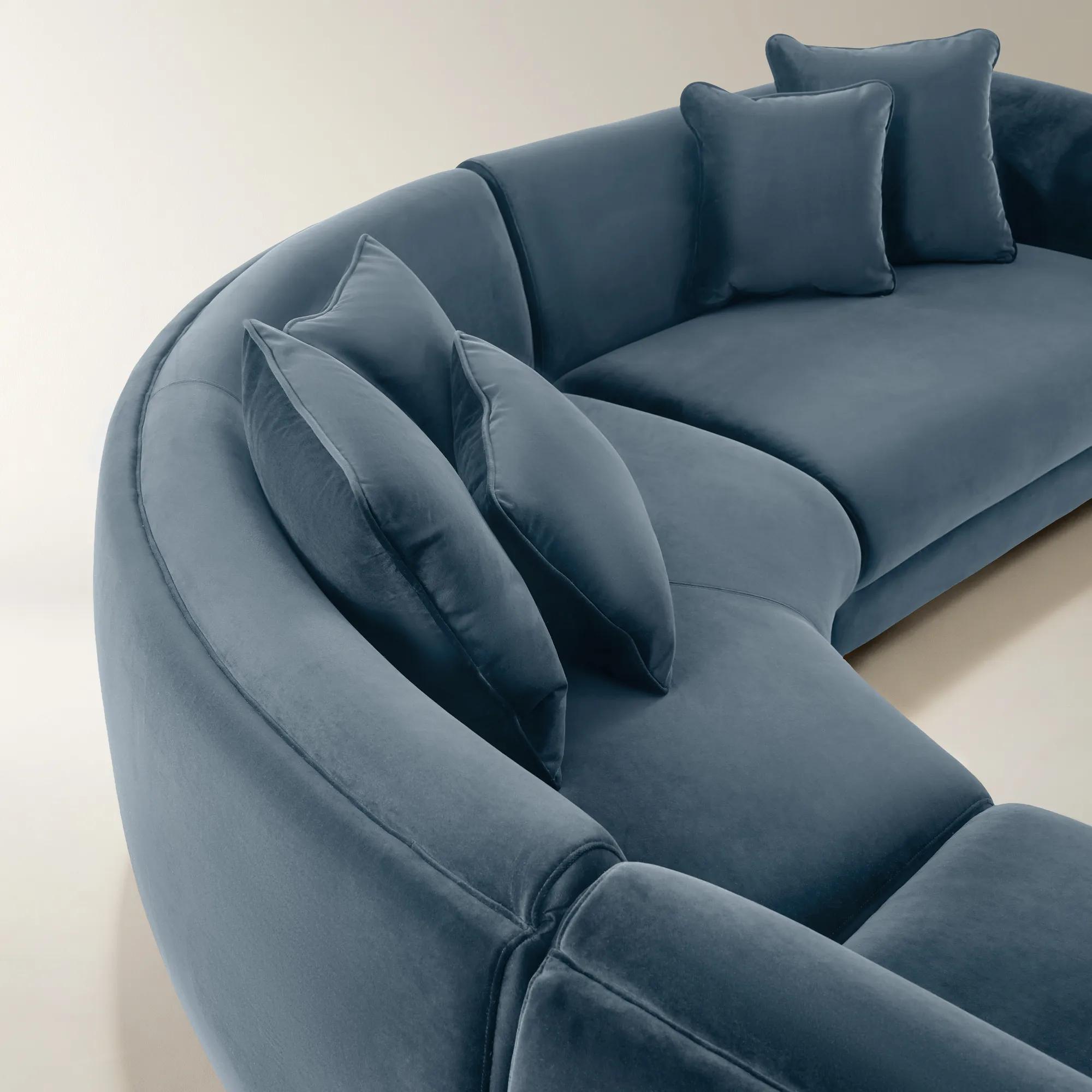 Curvia 3-Piece Dusty Blue Velvet Sectional Sofa