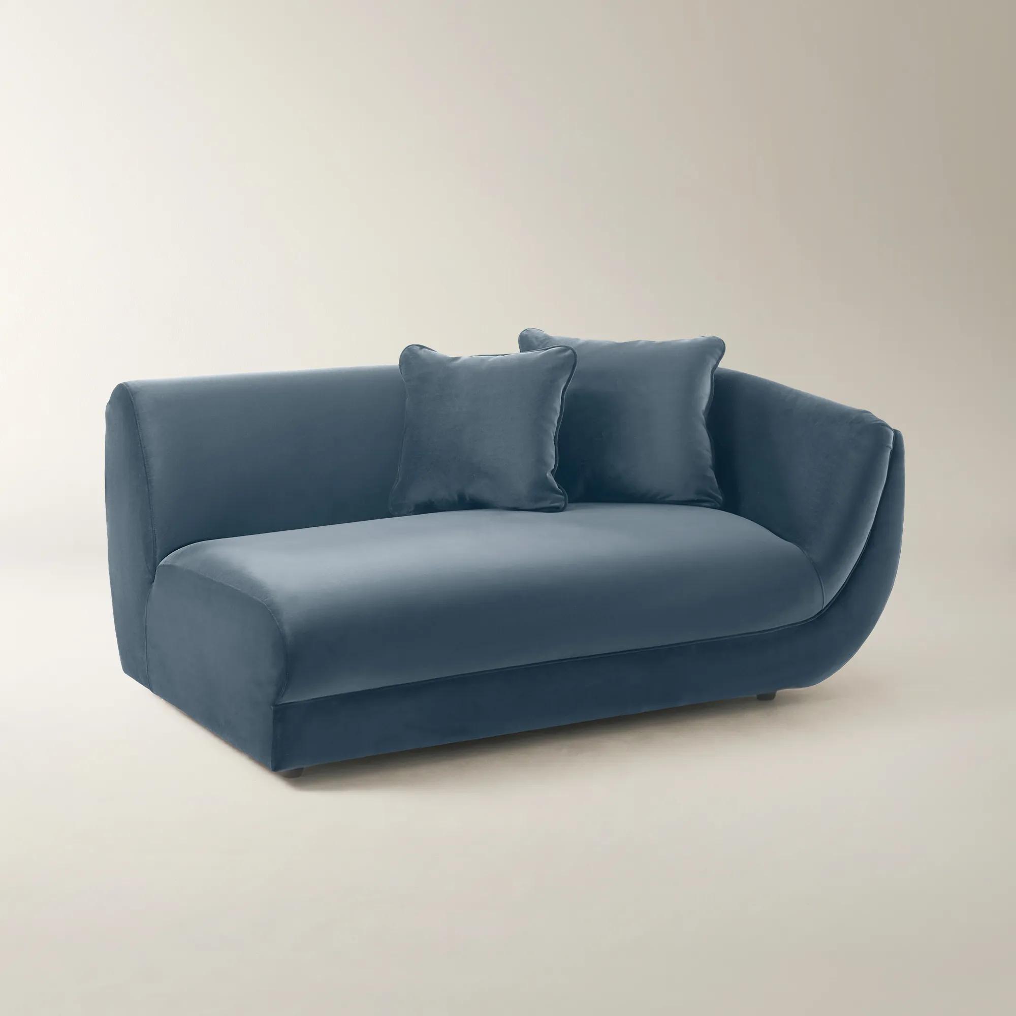 Curvia Dusty Blue Velvet Grand Right-Arm Chair
