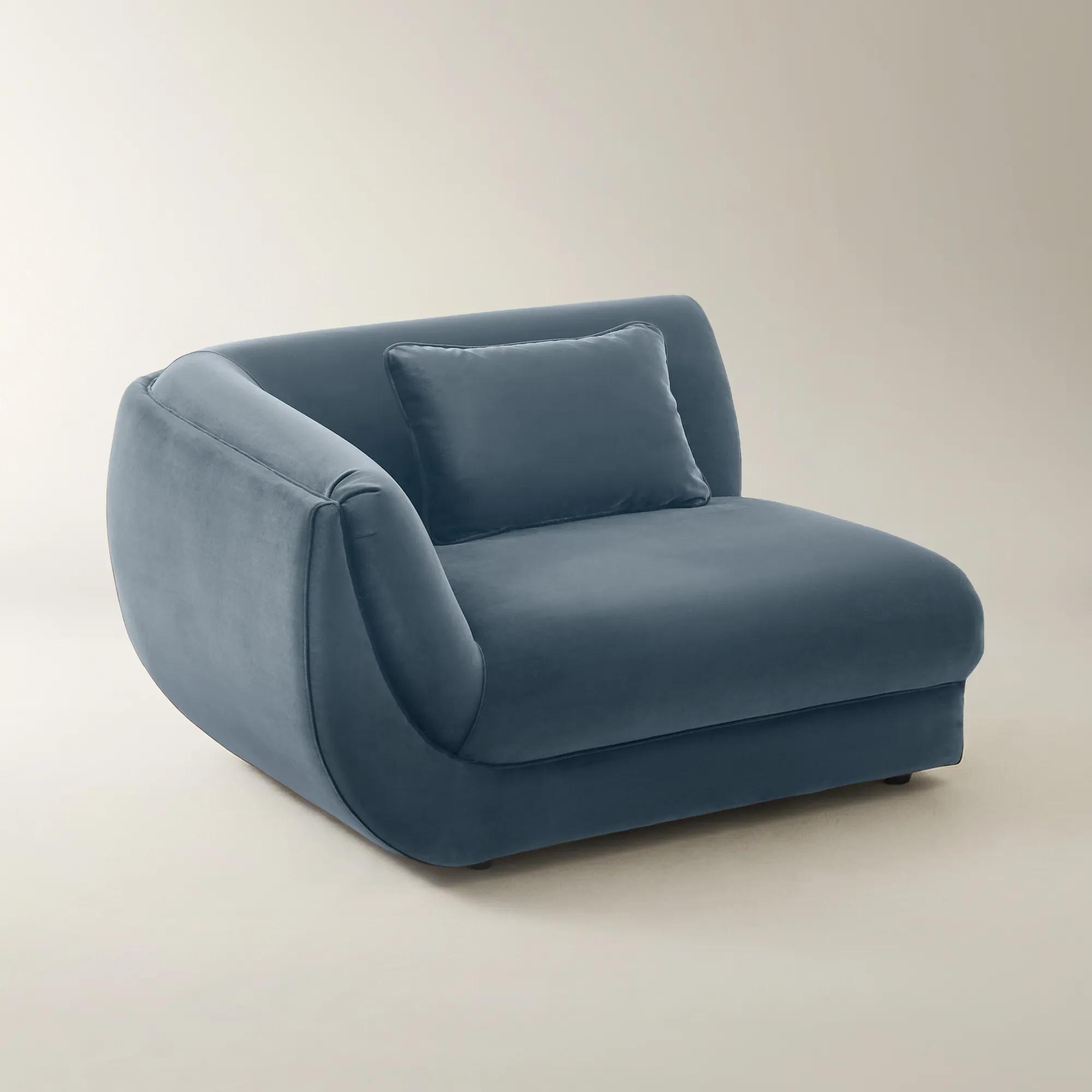 Curvia Dusty Blue Velvet Left-Arm Chair