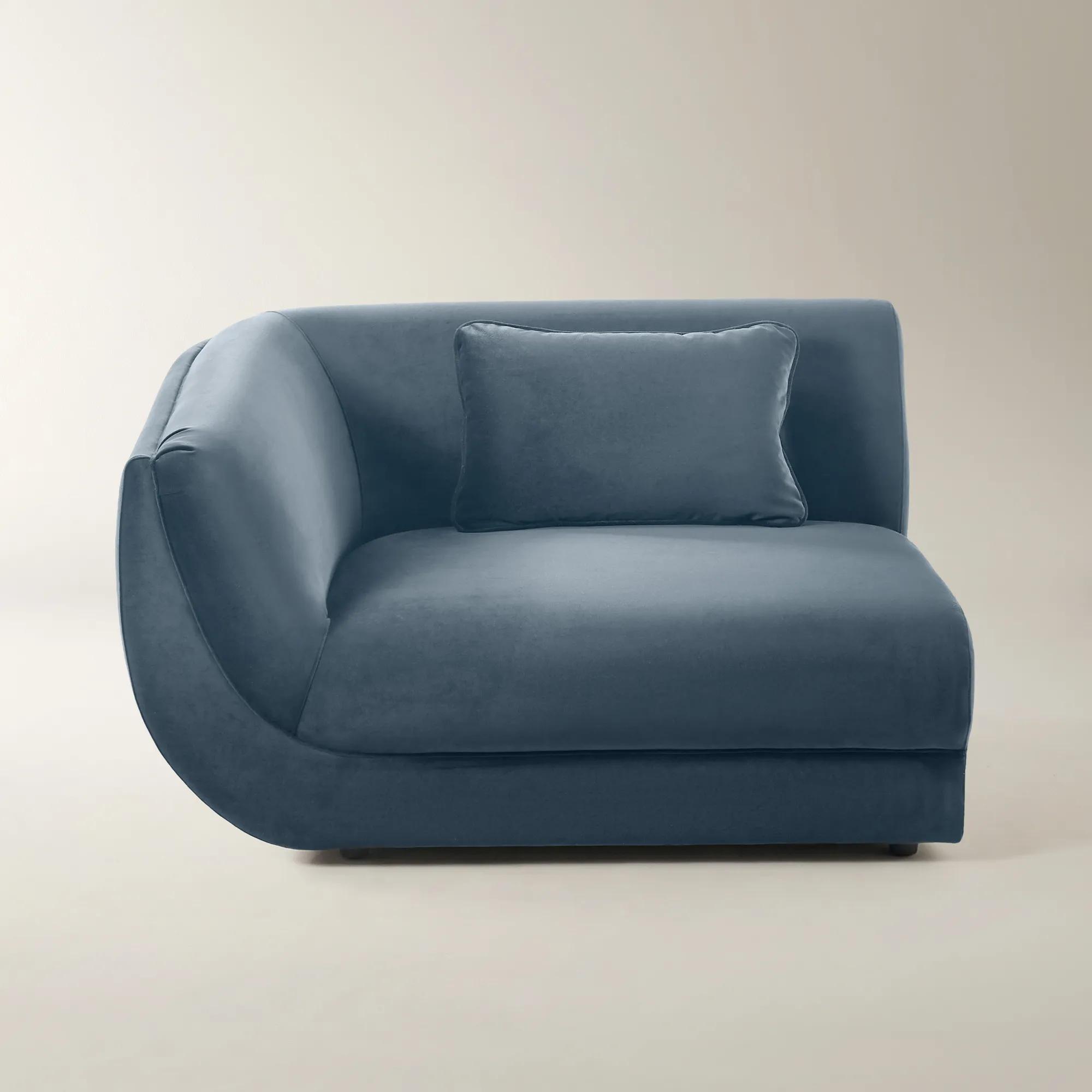 Curvia Dusty Blue Velvet Left-Arm Chair