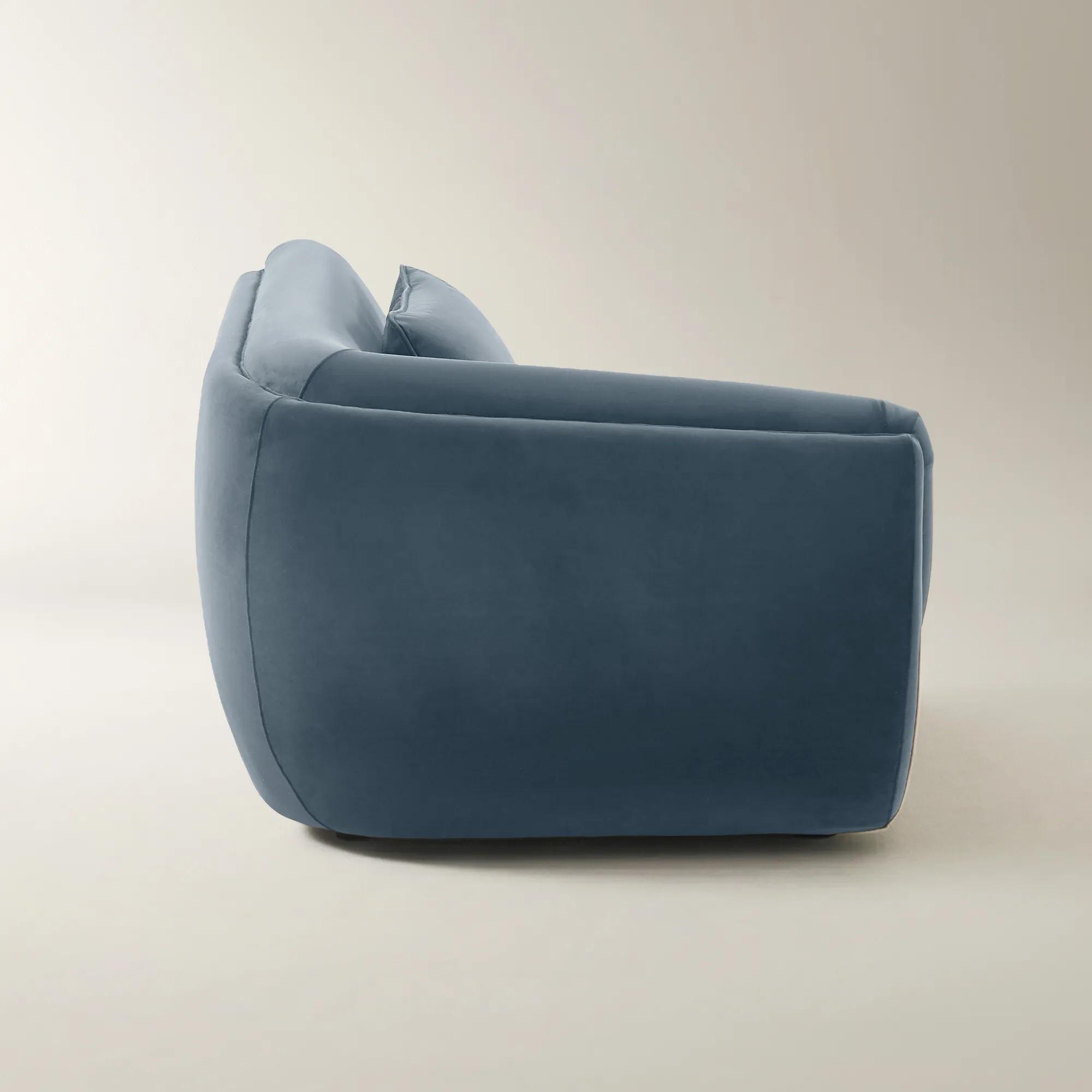 Curvia Dusty Blue Velvet Left-Arm Chair
