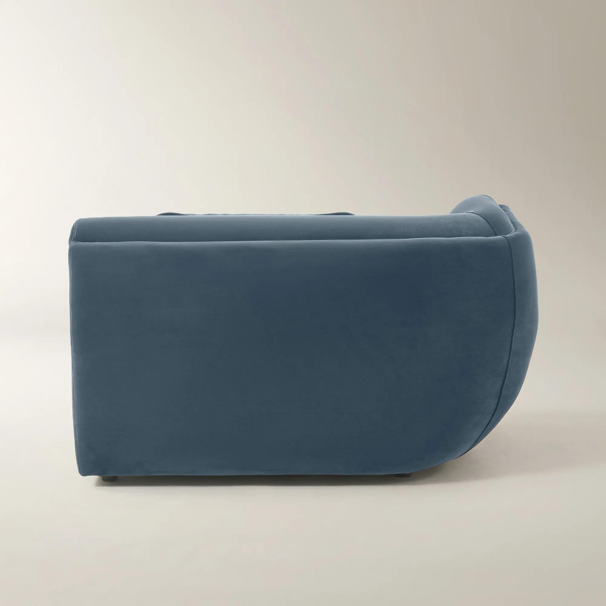Curvia Dusty Blue Velvet Left-Arm Chair