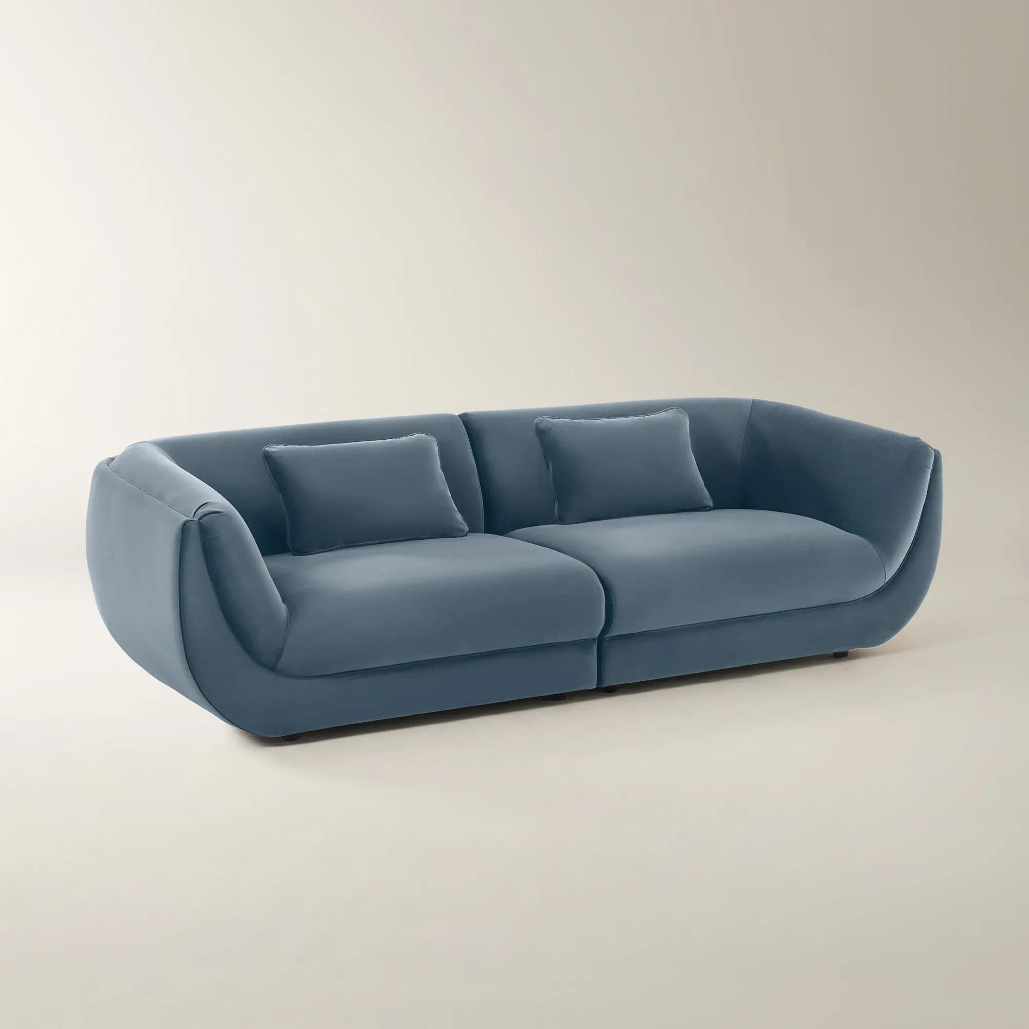 Curvia 2-Piece Dusty Blue Velvet Sectional Sofa
