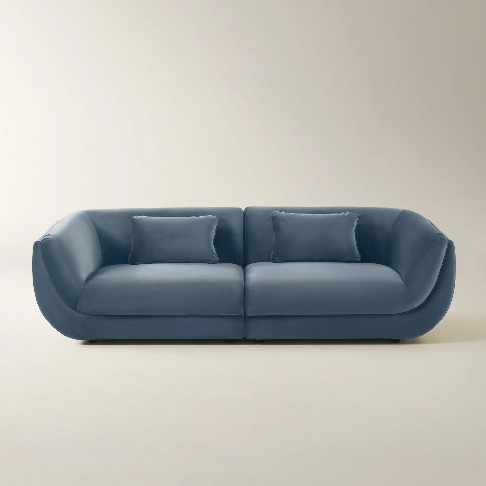 Curvia 2-Piece Dusty Blue Velvet Sectional Sofa