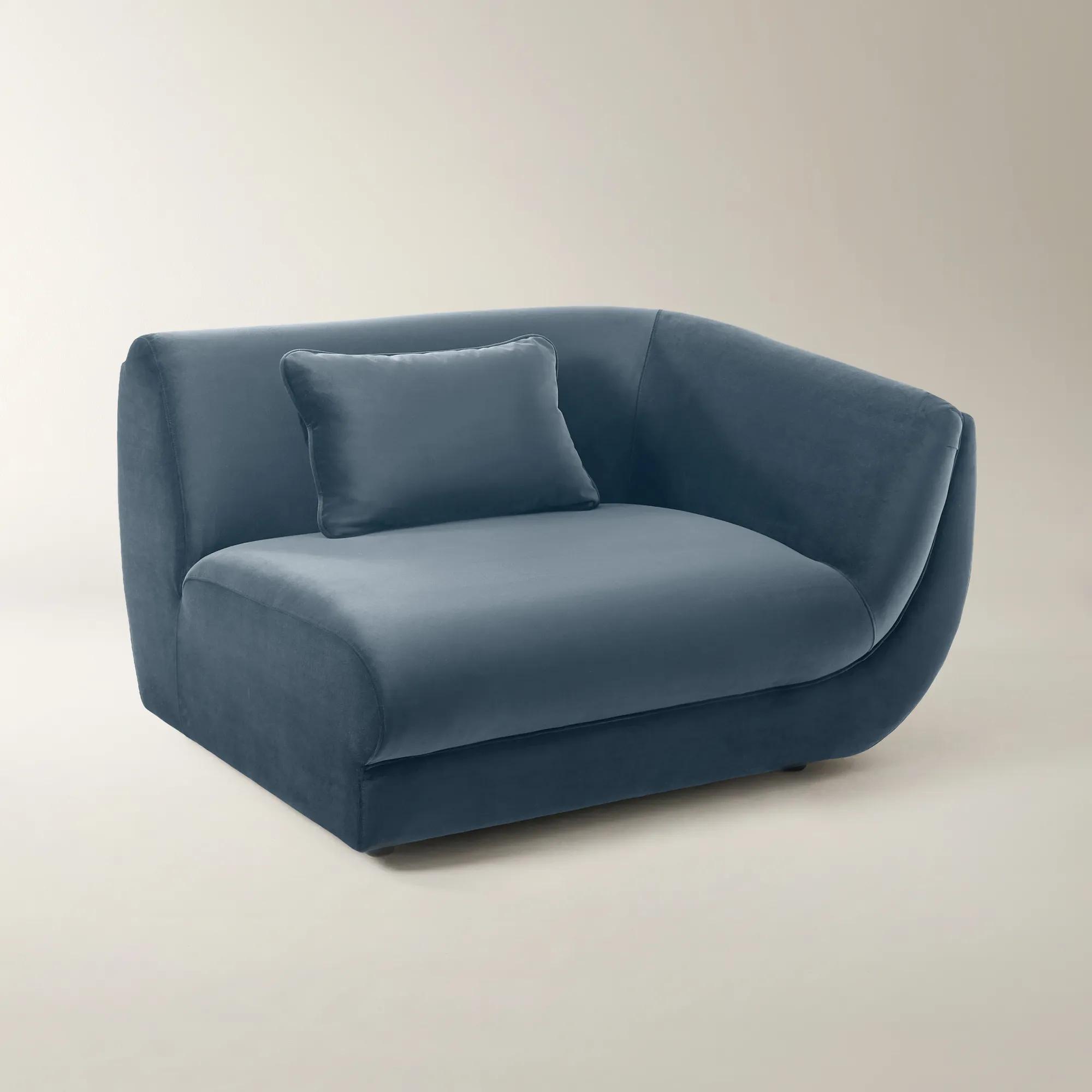 Curvia Dusty Blue Velvet Right-Arm Chair