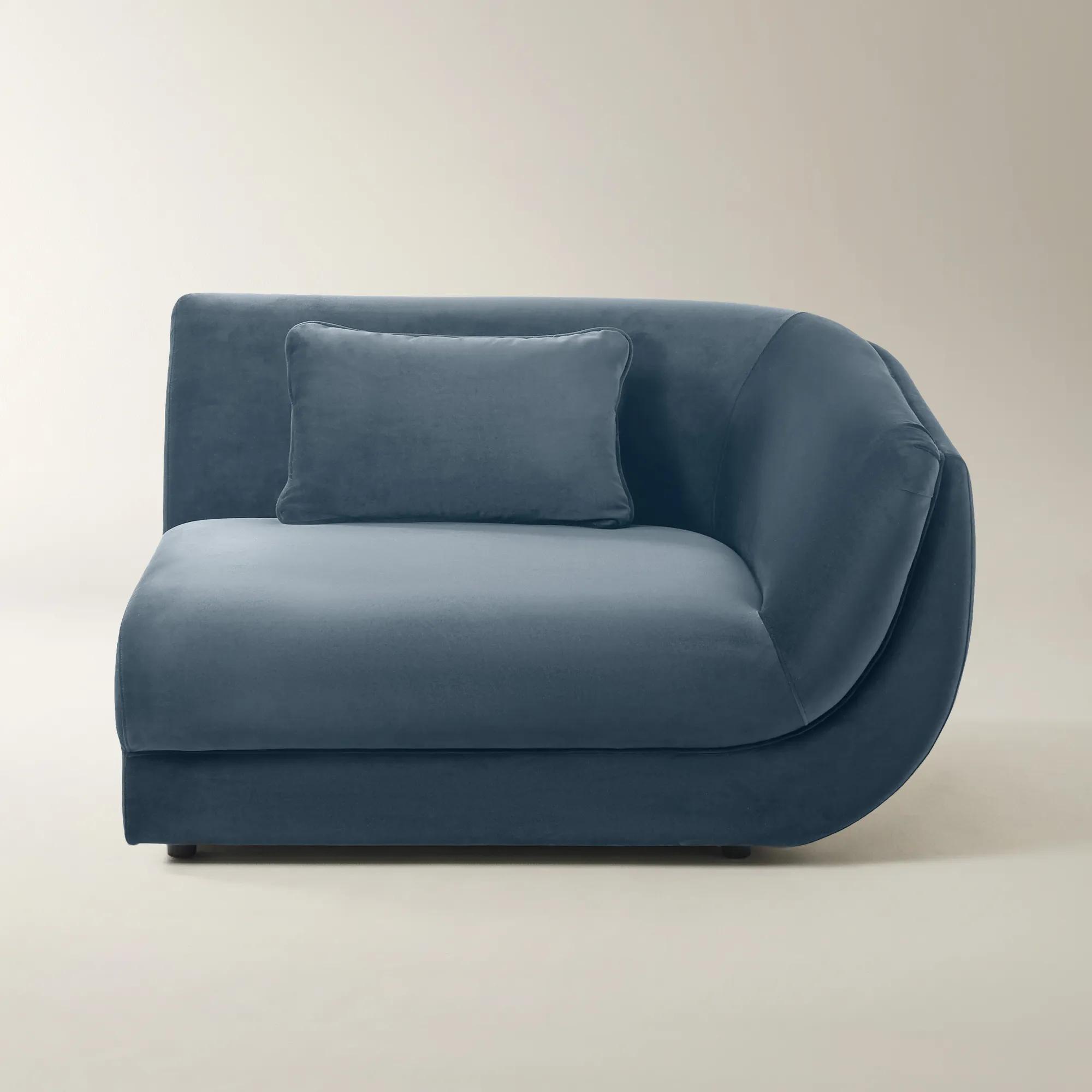 Curvia Dusty Blue Velvet Right-Arm Chair