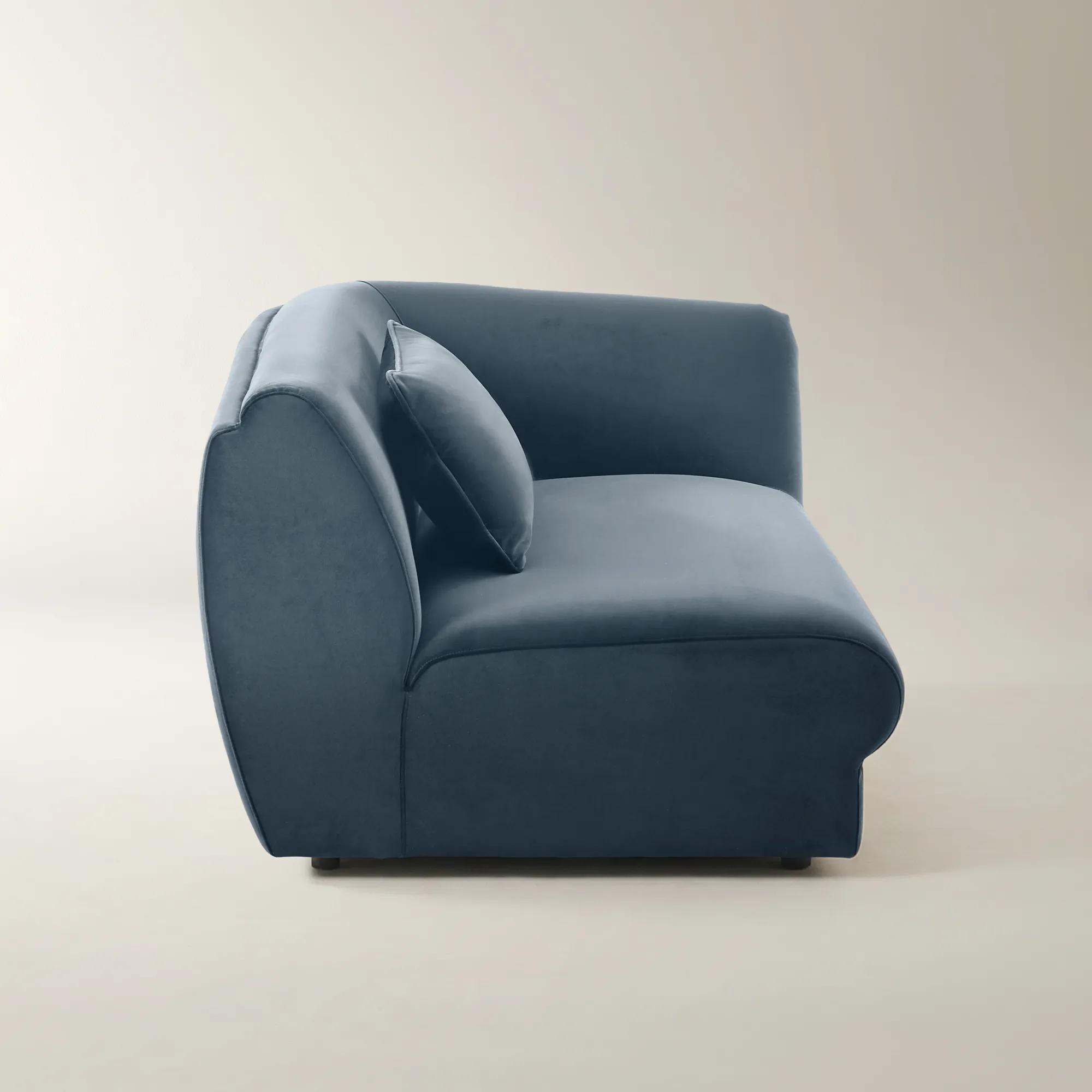Curvia Dusty Blue Velvet Right-Arm Chair