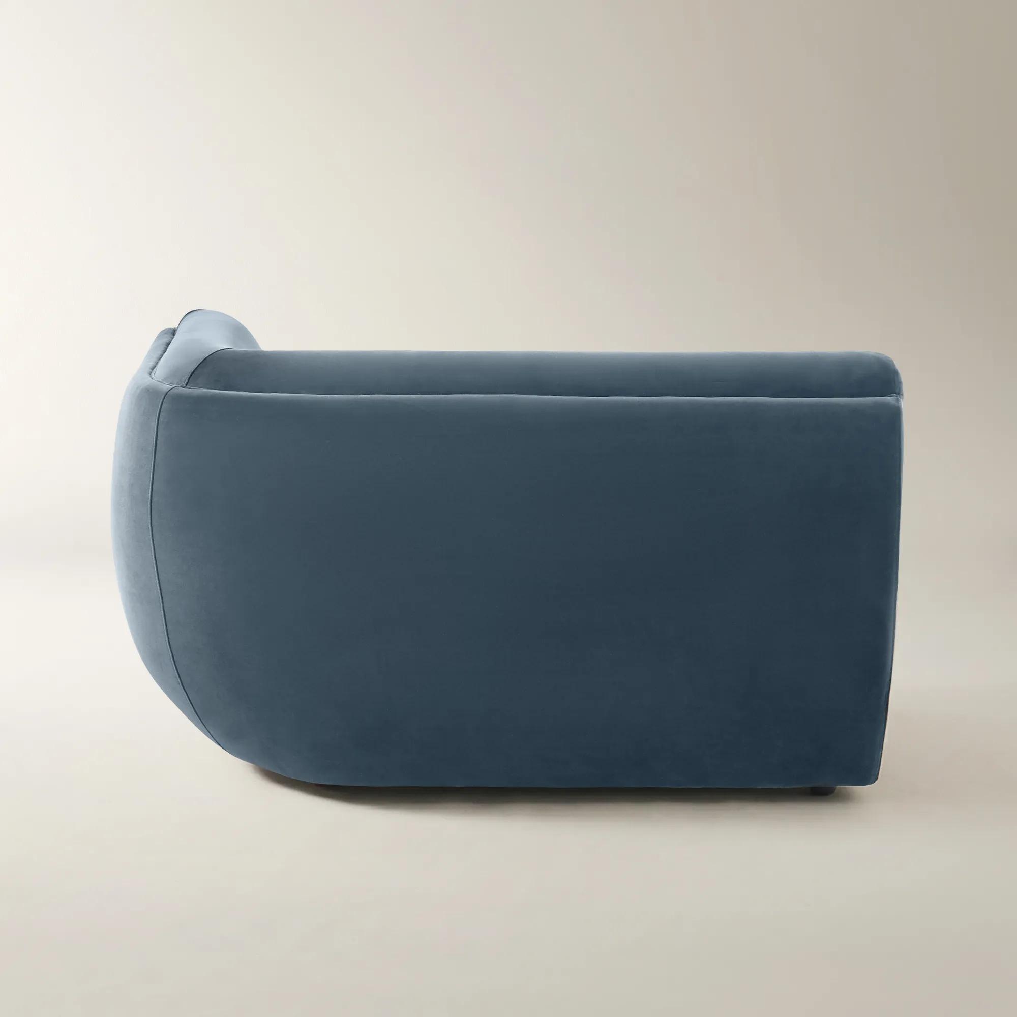 Curvia Dusty Blue Velvet Right-Arm Chair