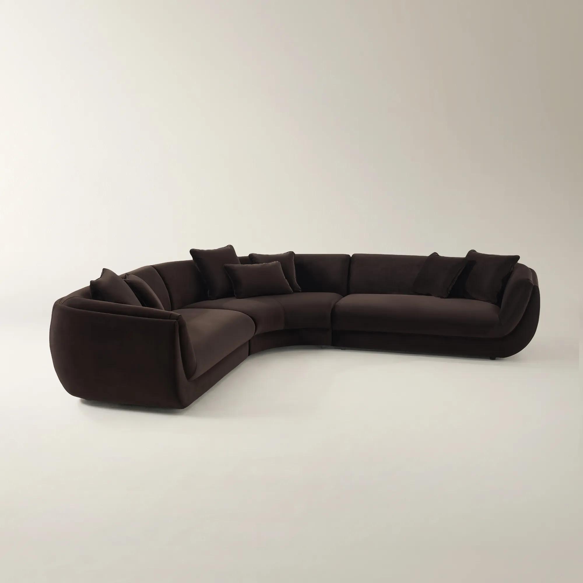 Curvia 3-Piece Dark Chocolate Velvet Sectional Sofa