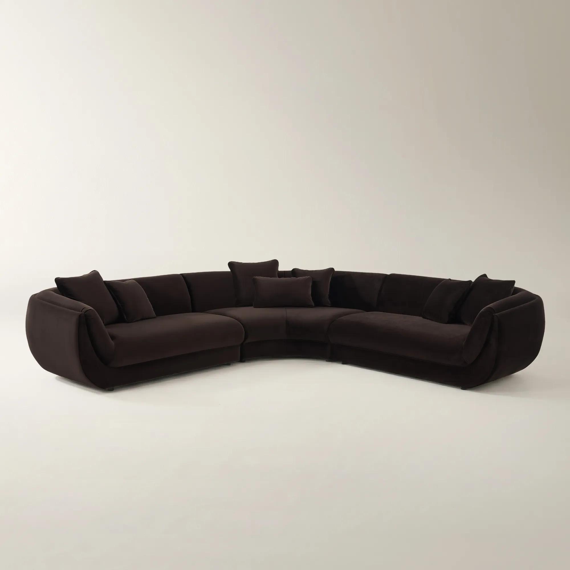 Curvia 3-Piece Dark Chocolate Velvet Sectional Sofa