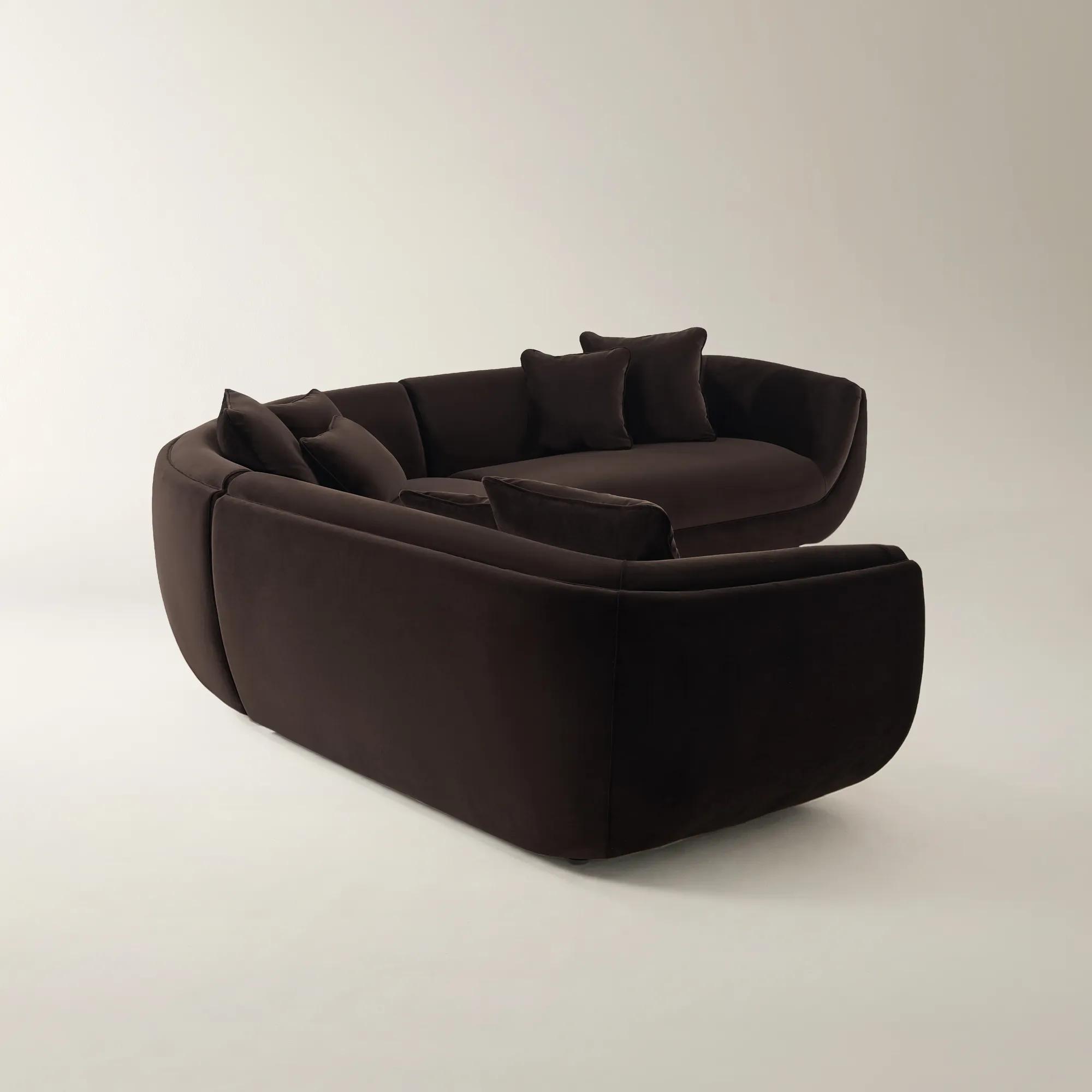 Curvia 3-Piece Dark Chocolate Velvet Sectional Sofa