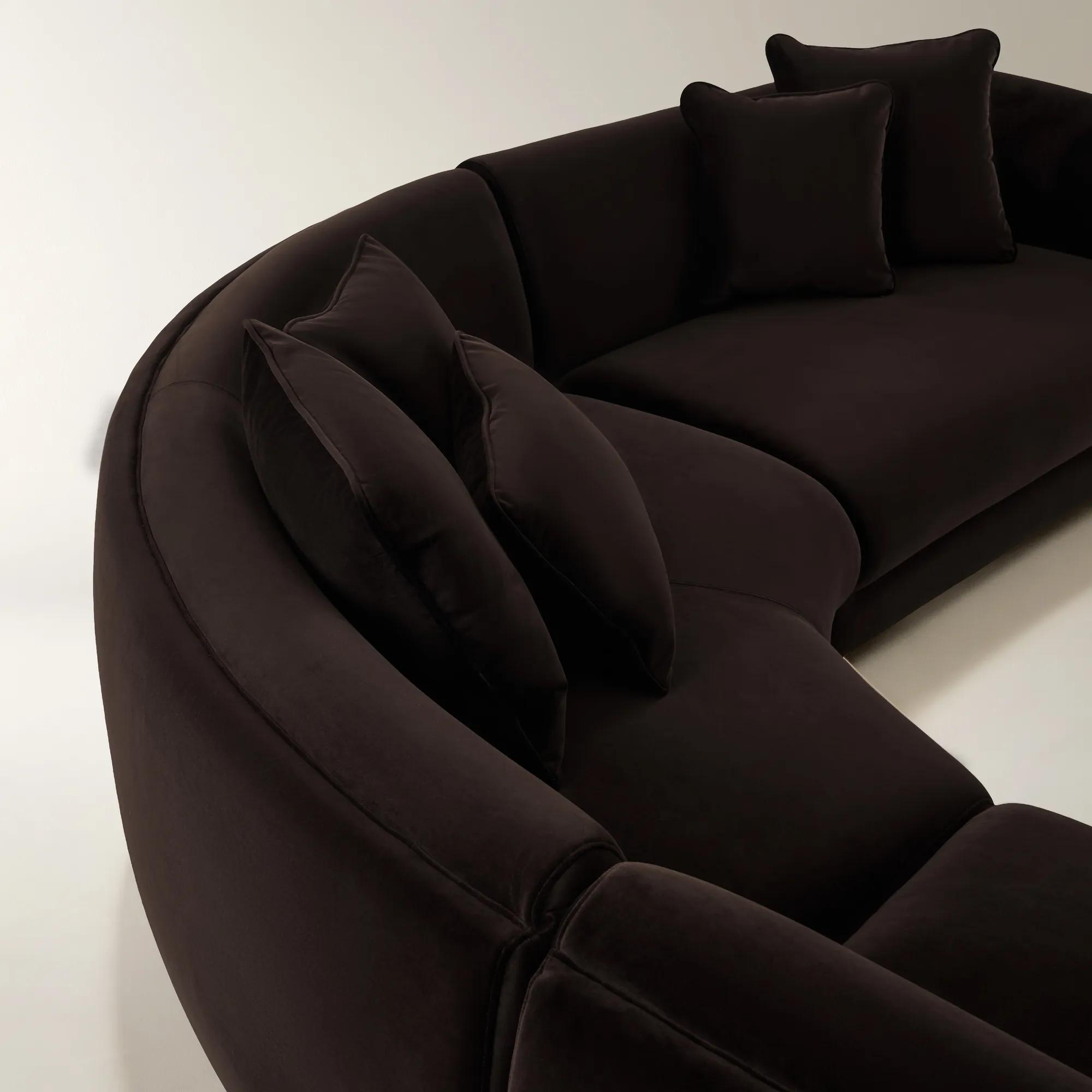 Curvia 3-Piece Dark Chocolate Velvet Sectional Sofa